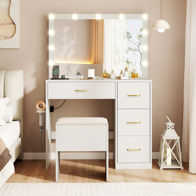 Hivvago Vanity Desk With Mirror And Lights Makeup Dressing Table With Power Outlets
