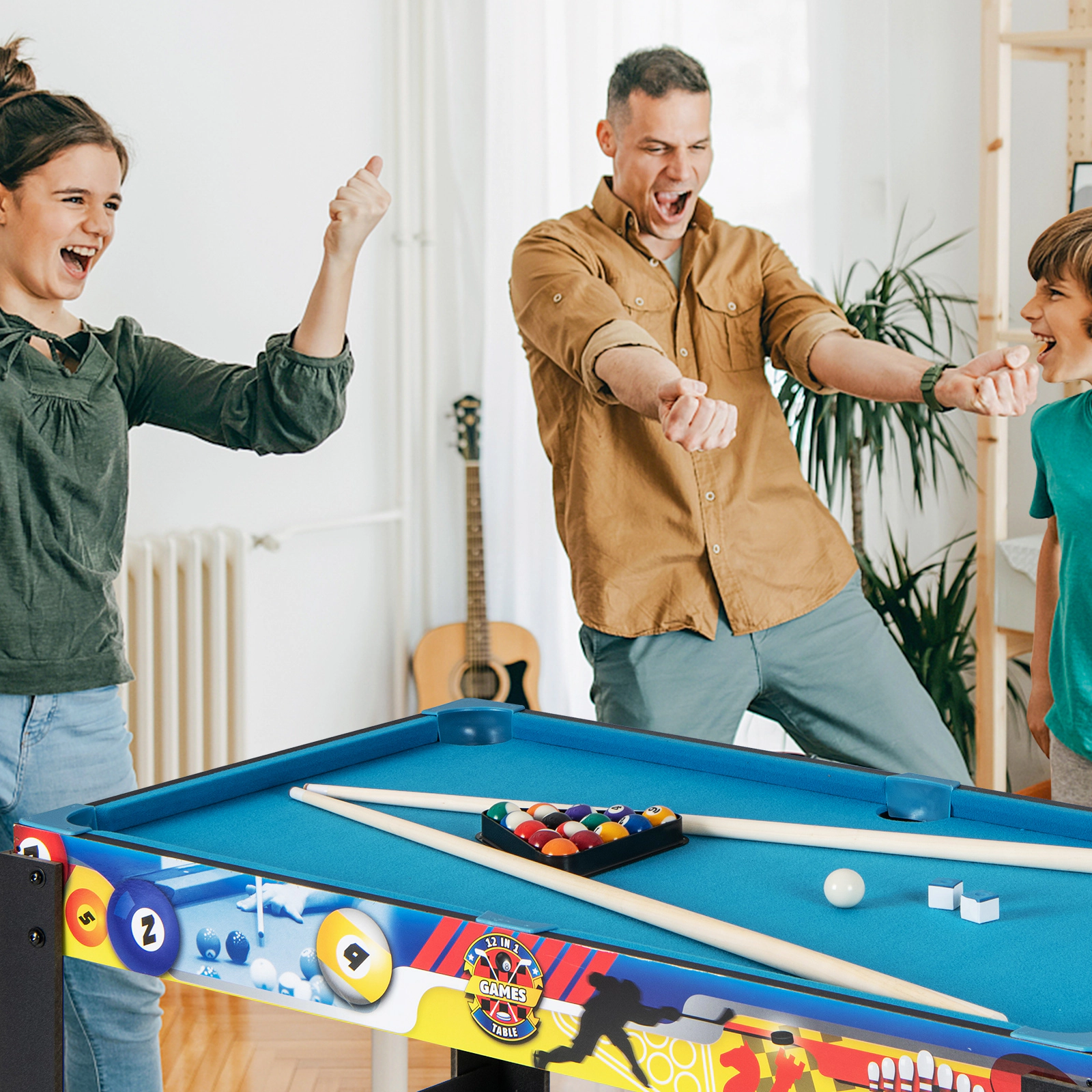 SUGIFT 12-in-1 Combo Game Table Set with Foosball Air Hockey Pool Chess Ping Pong Scoreboard and Cue Sticks