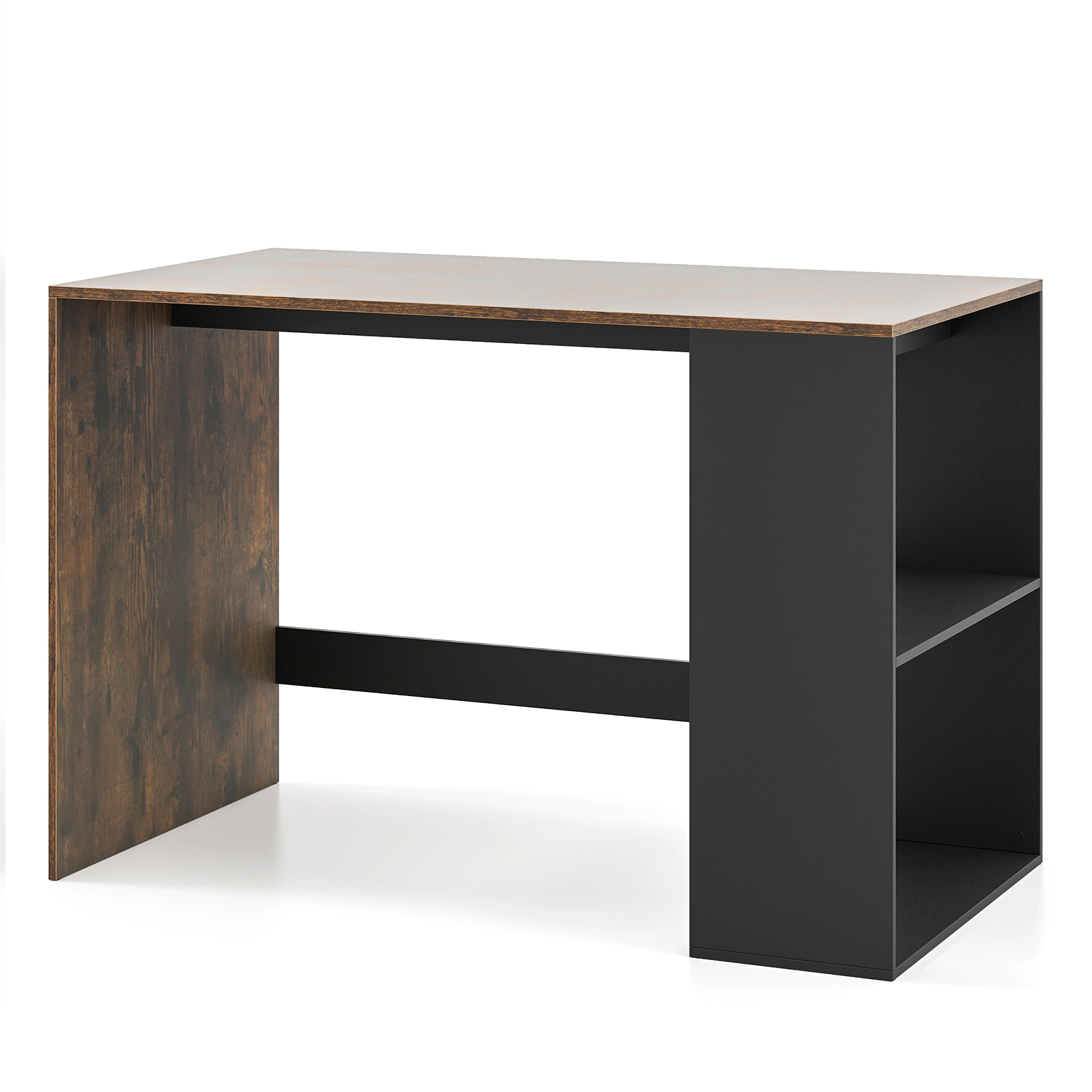 SUGIFT 44-In Computer Desk with 2-Tier Bookshelf 155-lb Tabletop Capacity Rustic Brown and Black