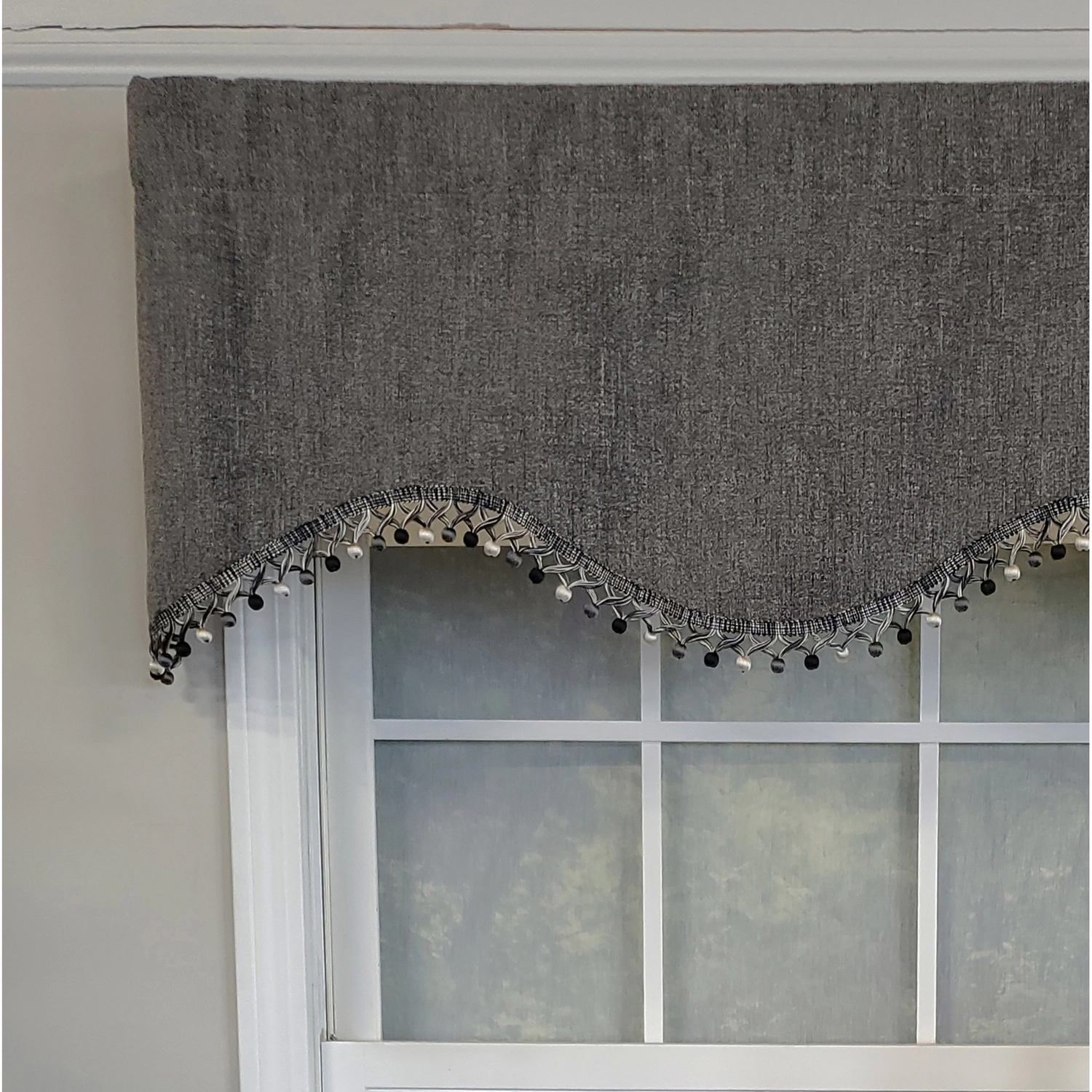 RLF Home 3" Rod Pocket High Quality Fabric Jasper Cornice Valance with Tassel Trim for Windows 50" x 17" Charcoal