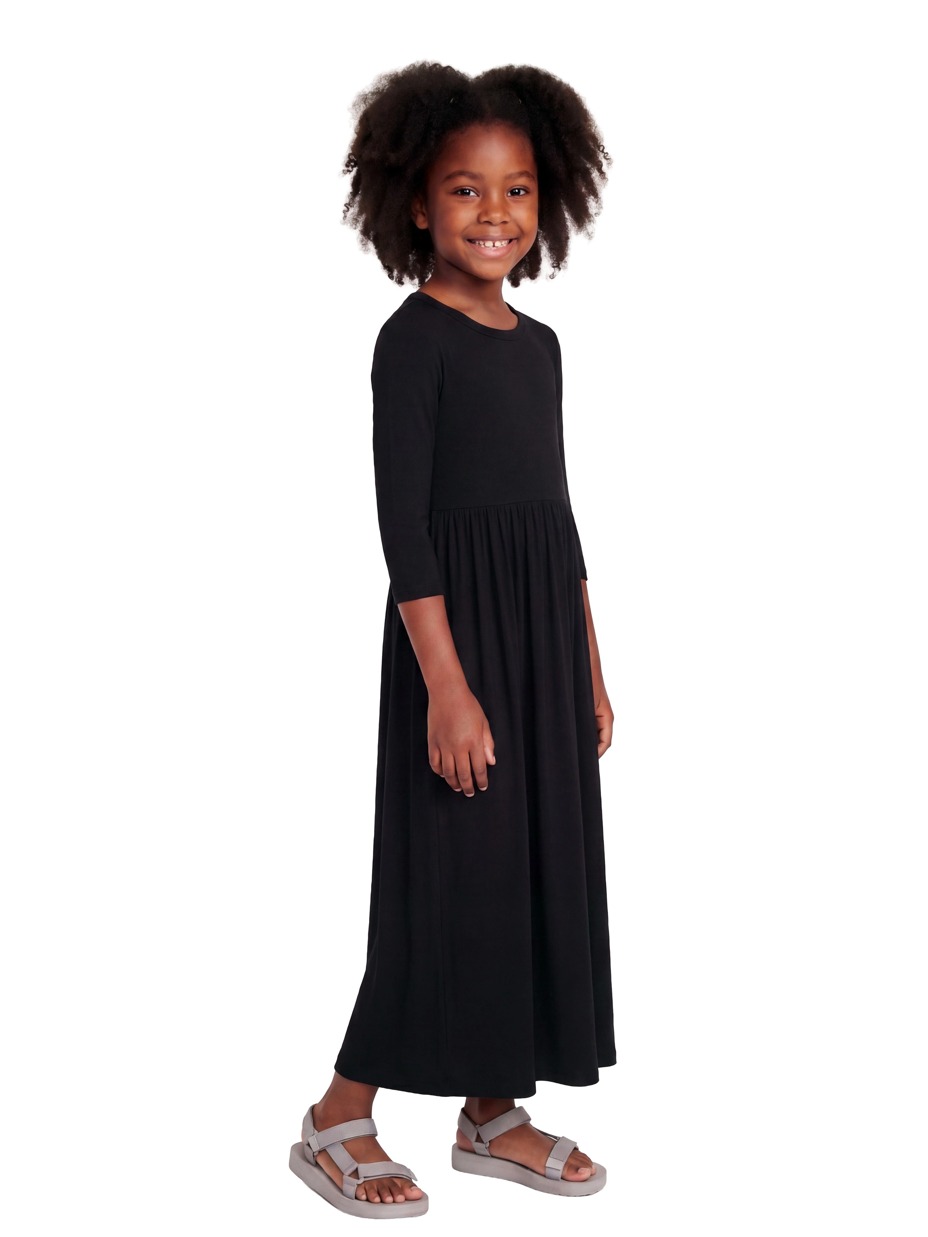 24sevenKid Essential Girls Three Quarter Sleeve Pleated Maxi Dress