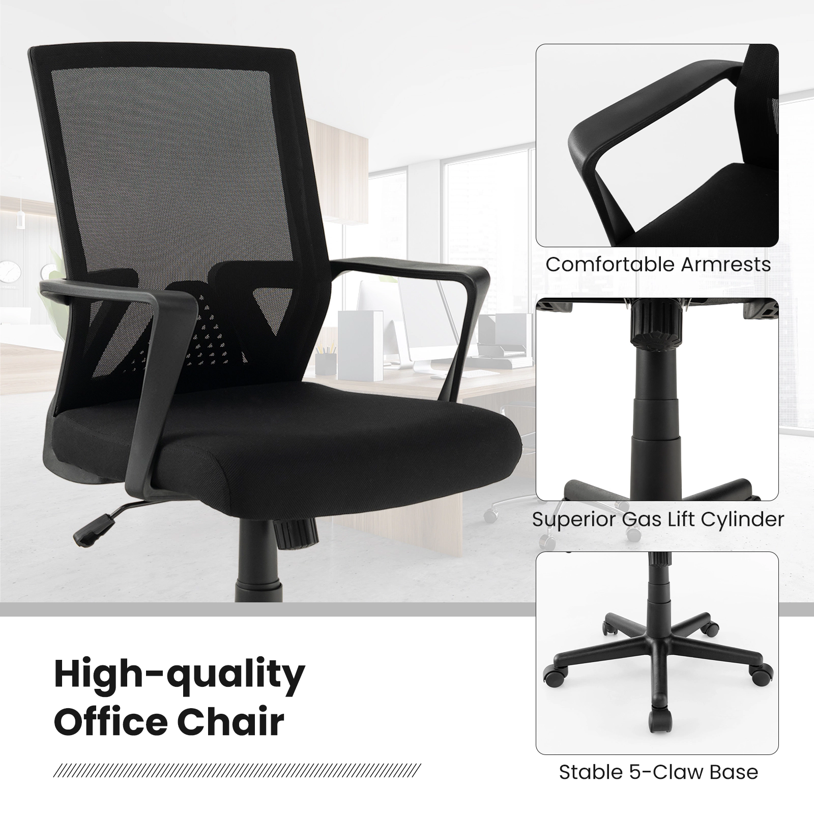 SUGIFT Ergonomic Mesh Desk Chair with Lumbar Support and Rocking Function 330-Lb Capacity Black