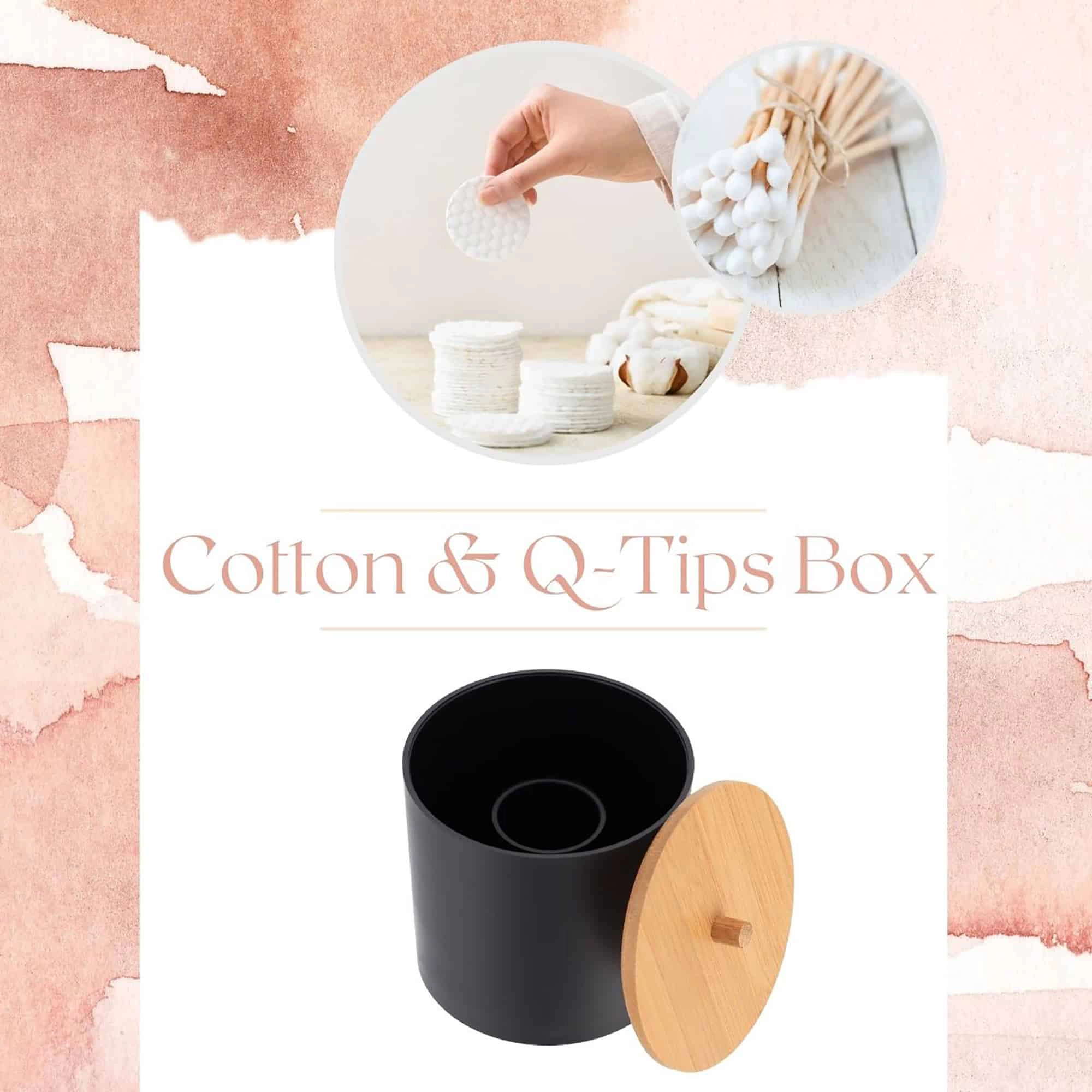 Evideco French Home Goods Padang Cotton Pad and Swab Holder with Bamboo Lid, Matte Polystyrene, Round