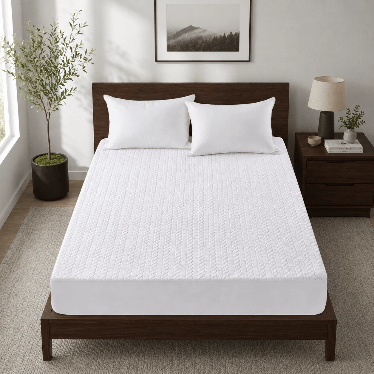 PEACE NEST Ultrasonic Quilted Waterproof Mattress Protector with Leaf Pattern