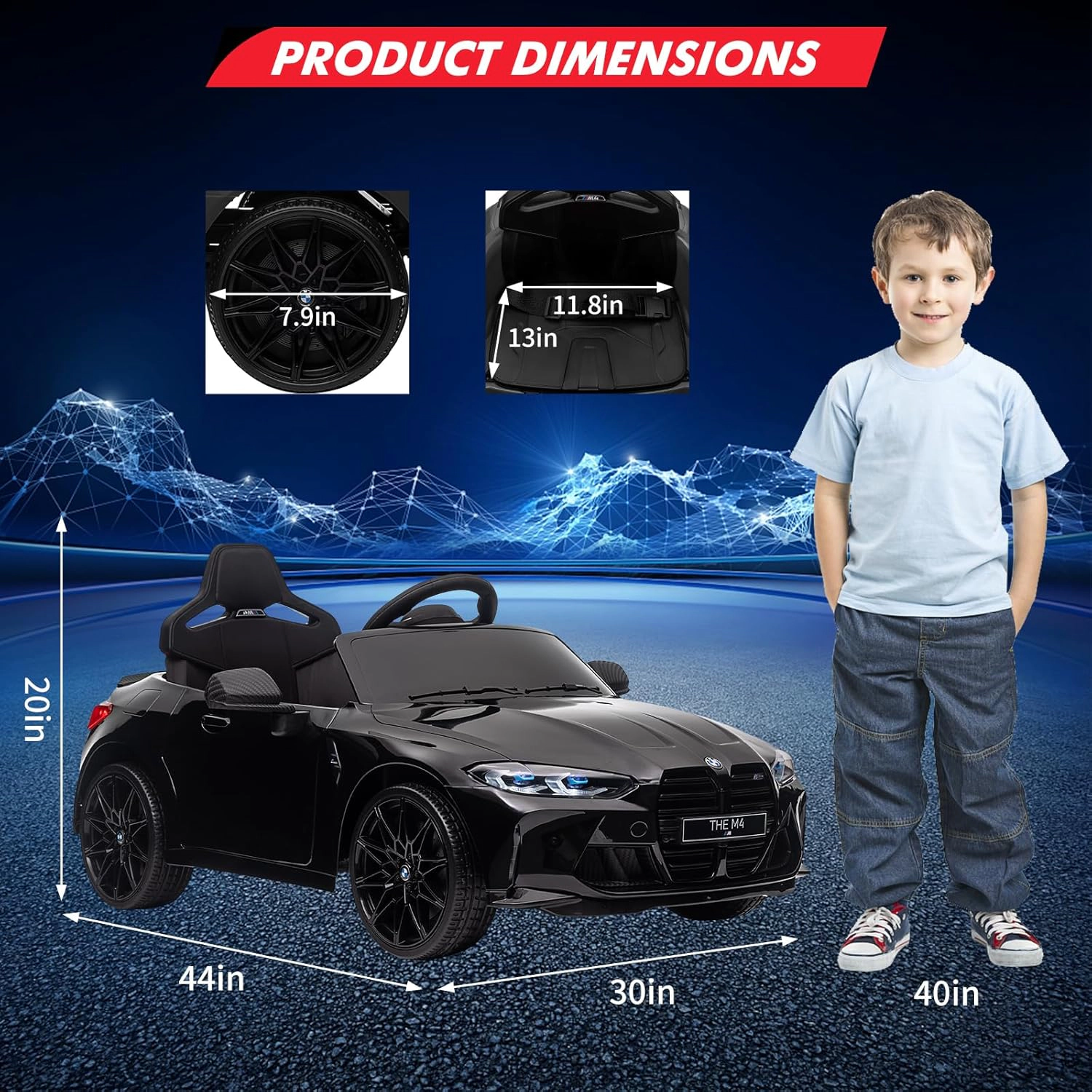 12V Licensed BMW M4 Kids Ride On Car, Electric Vehicle w/Remote Control, 3 Speeds, Bluetooth, MP3, LED Lights