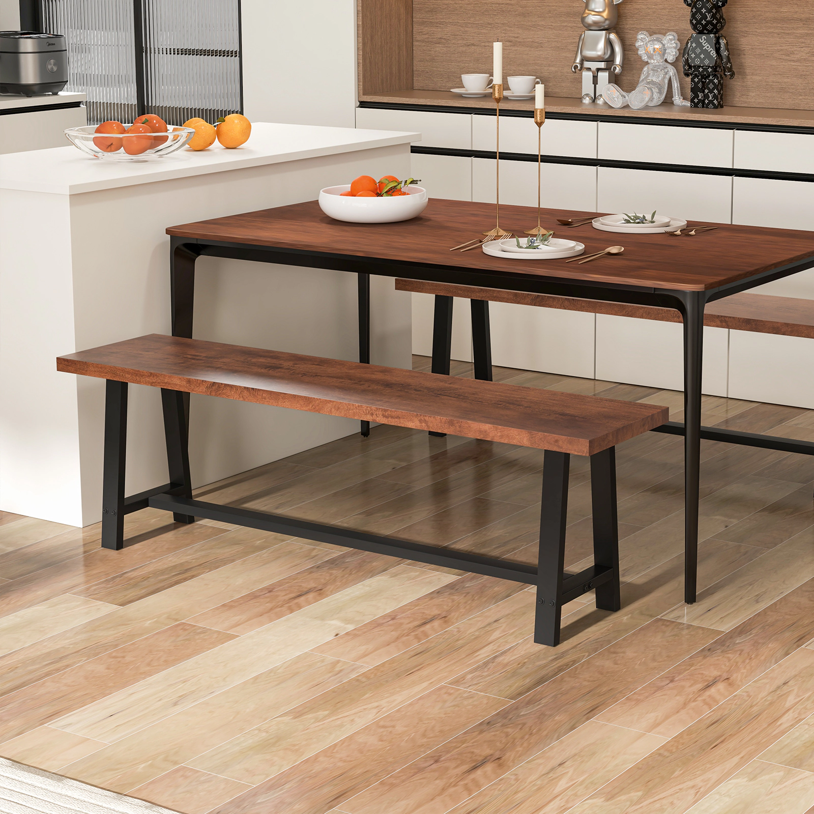 LJG 60 Inch Dining Bench 3 Person Entryway Shoe Bench with Metal Frame