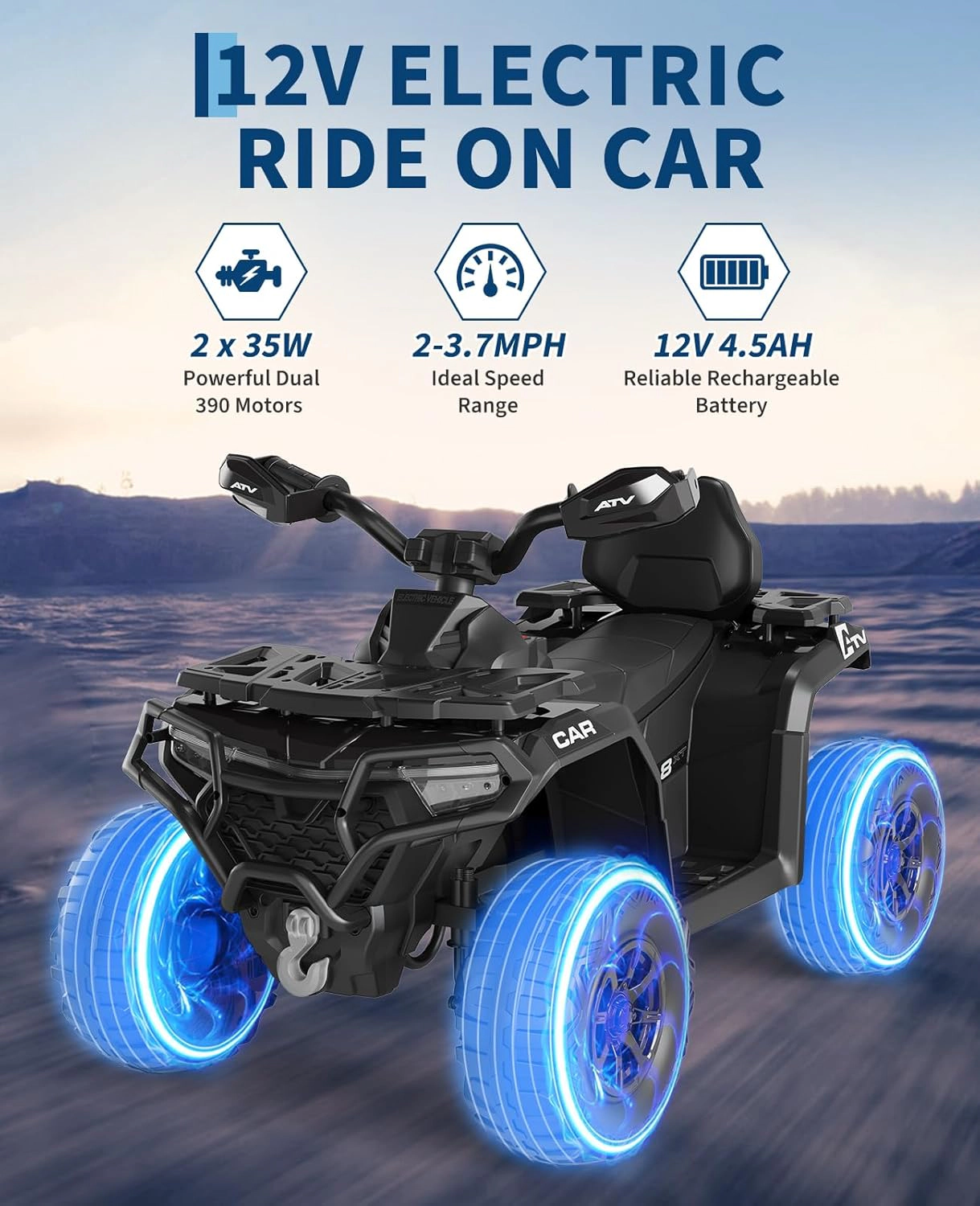 12V Kids Ride On ATV Car with Parent Remote, Off-Road 4 Wheeler w/ Suspension, LED Flag, Bluetooth, USB