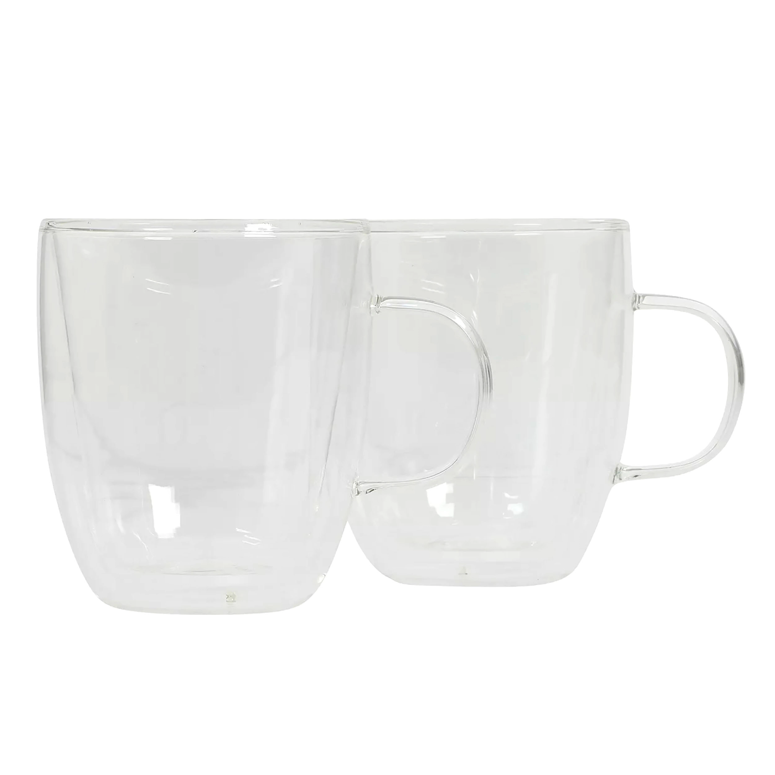 Mr. Coffee Retro Macchiato 2 Pack 16 Ounce Mug Set in Clear Double Wall Borosilicate Glass