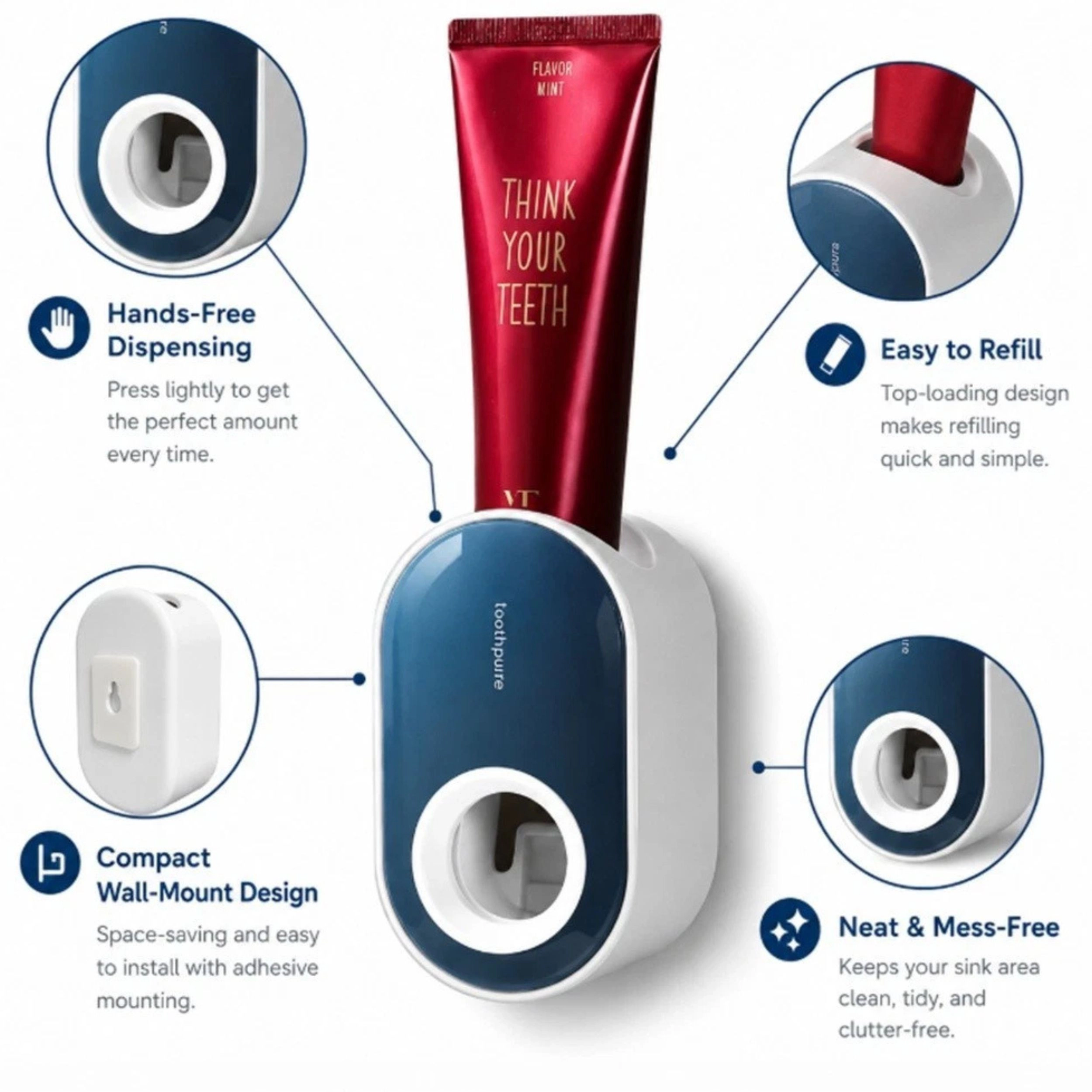 Home Collection Wall Mounted Automatic Toothpaste Dispenser Hands-Free No-Drill Holder