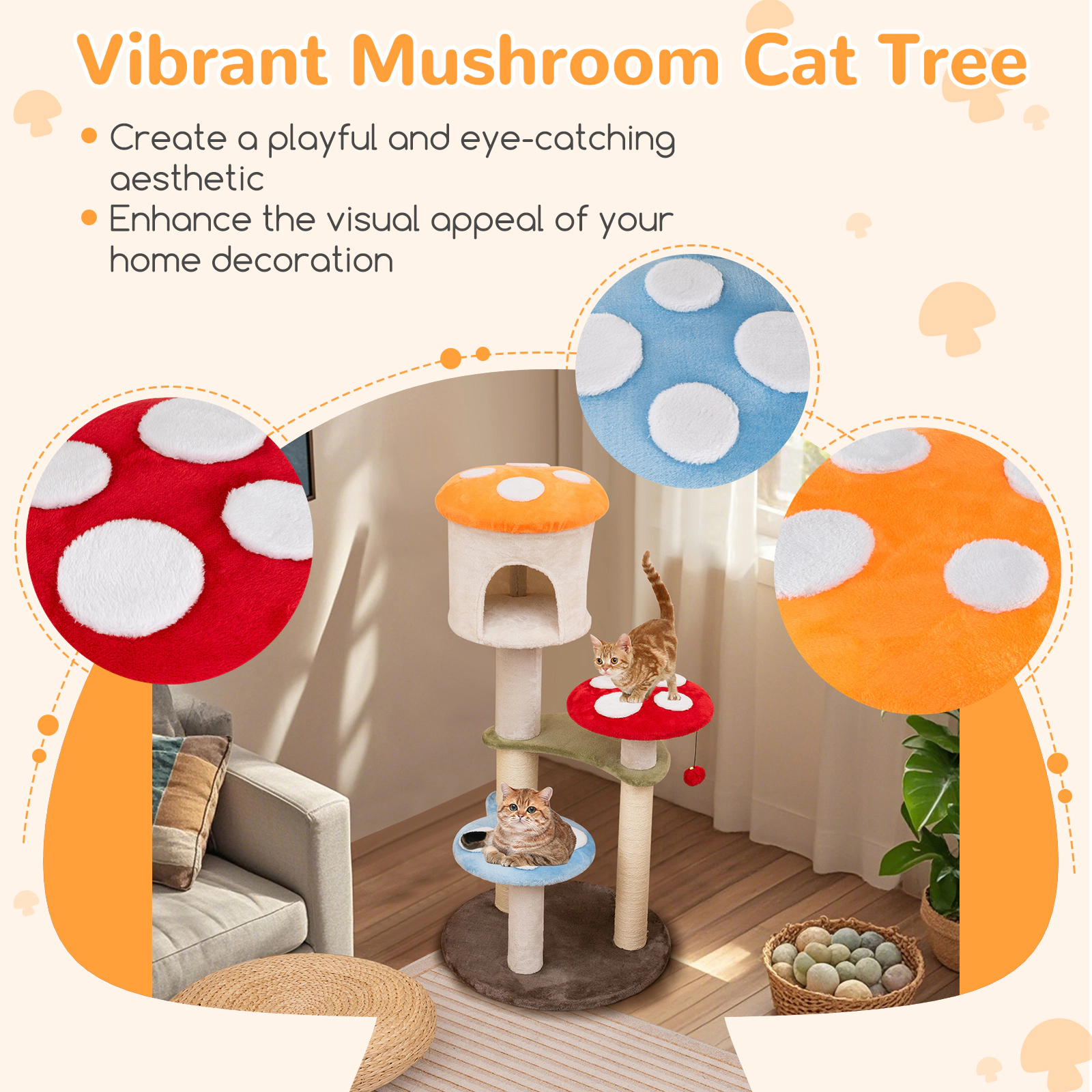 SUGIFT 48-in Mushroom-Shaped Cat Tree with Top Condo 14-in Padded Platforms and Sisal Scratching Posts