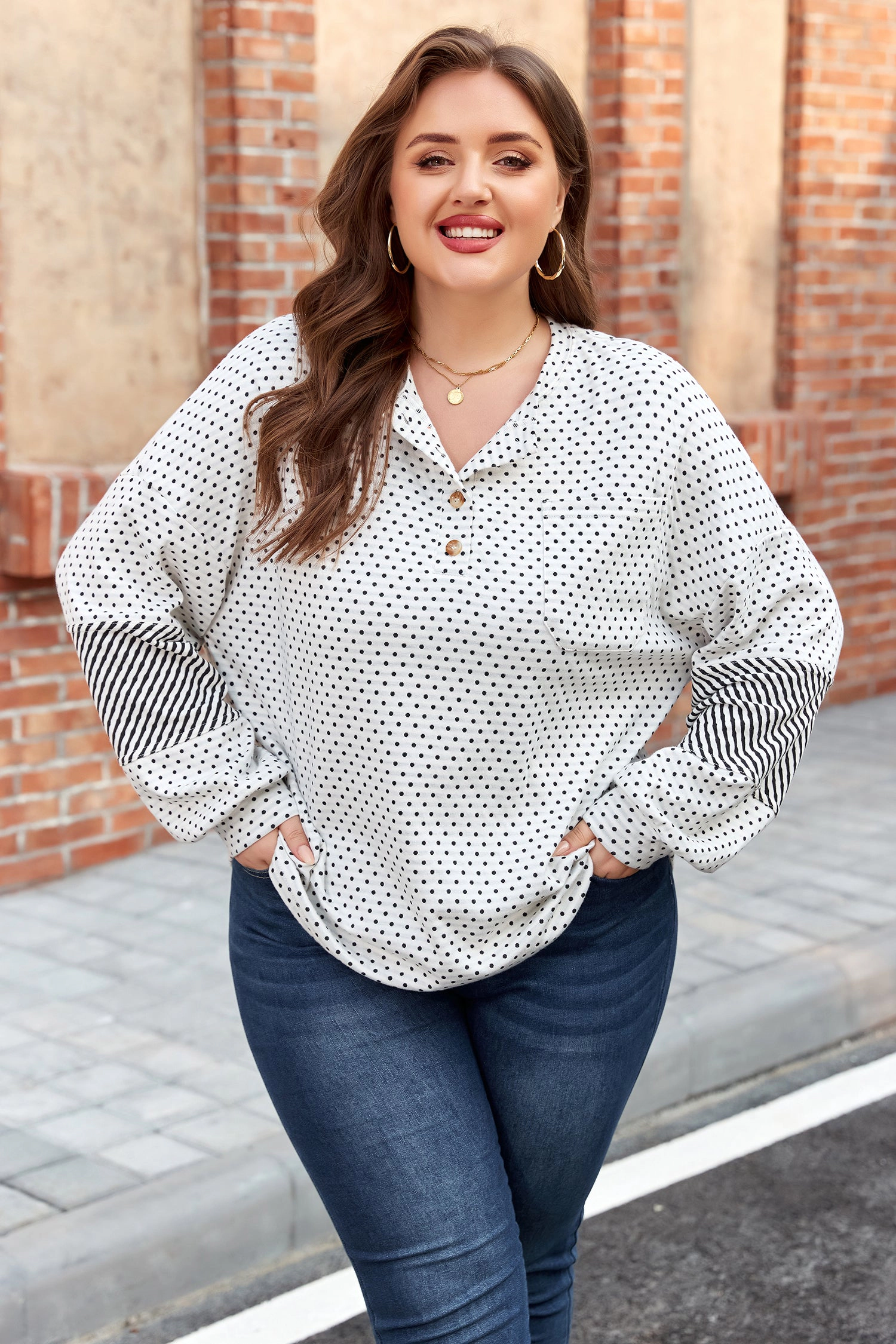 Threaded Pear Women's Jordyn Sleeve Henley Top Long PLUS
