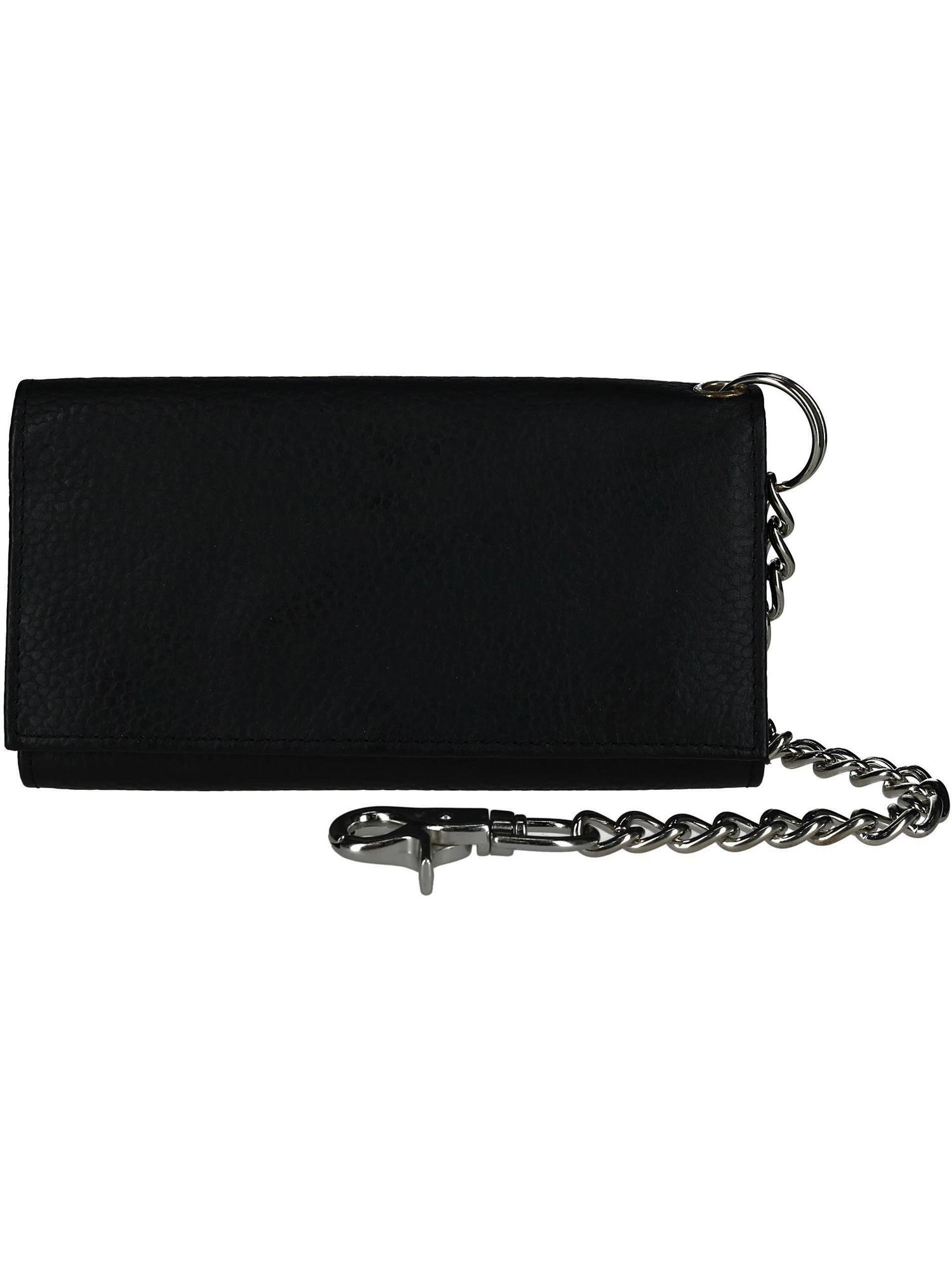 CTM® Men's Pebble Grain Leather RFID Long Trifold Trucker Chain Wallet