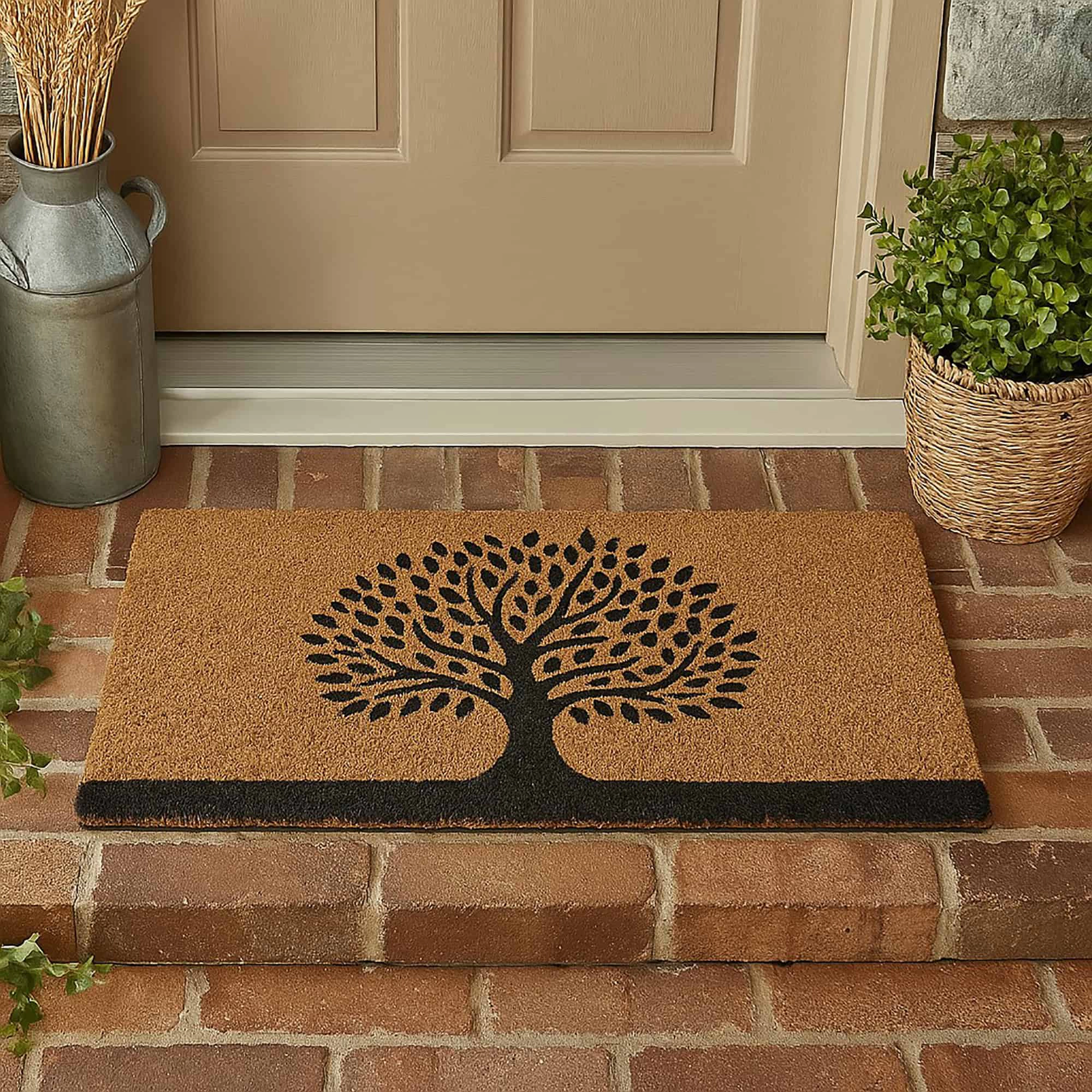 Evideco French Home Goods Natural and Black Tree of Life Coir Doormat 30 x 18 Inches