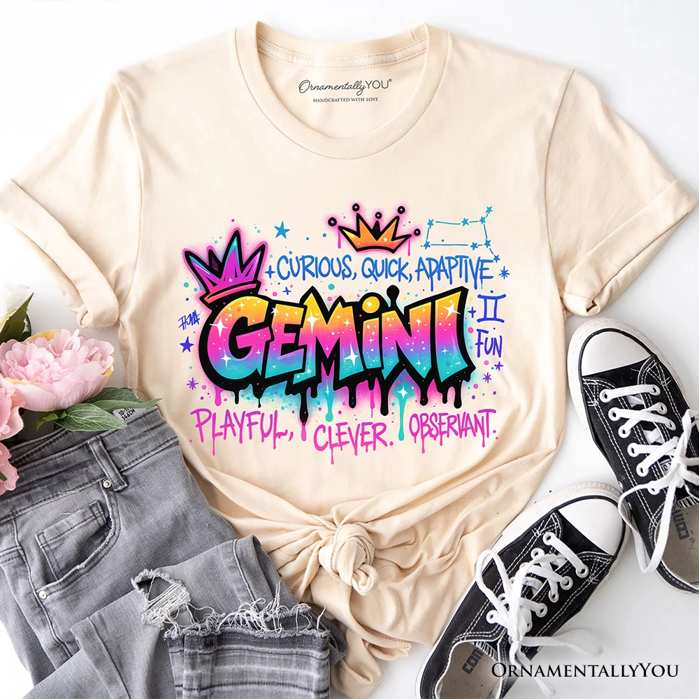OrnamentallyYou Womens Gemini Graffiti Zodiac Street Style T-Shirt