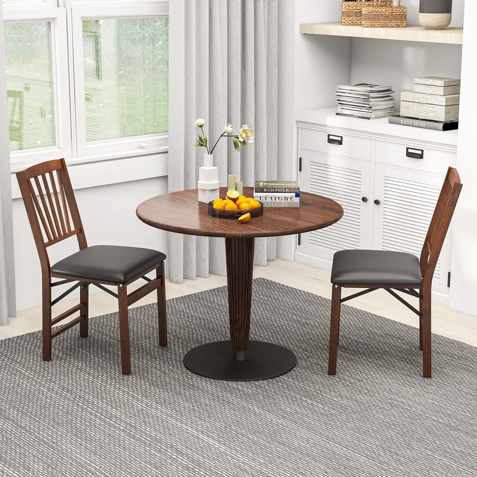SUGIFT Folding Dining Chairs Set of 2, Brown PU Leather, Rubber Wood, 400 lb Capacity