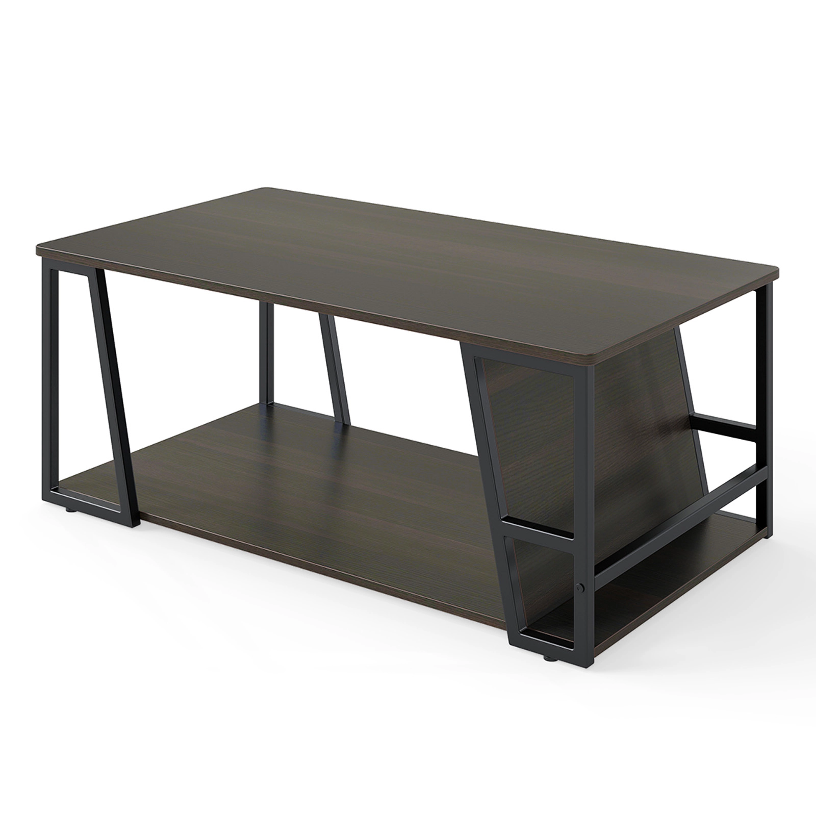Glintex 2-Tier 40-Inch Industrial Coffee Table with Side Storage Compartment