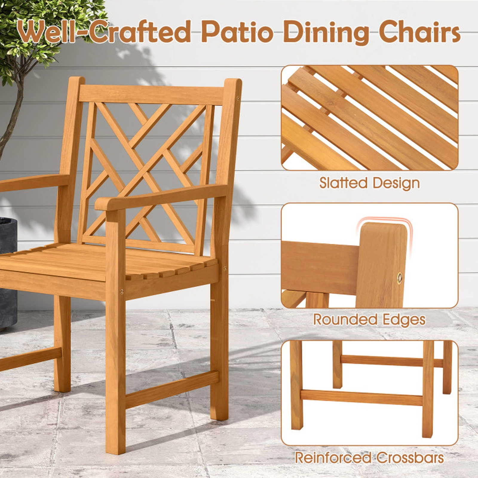 SUGIFT 5-Piece Acacia Wood Patio Dining Set, Square Table, 4 Slatted Chairs, Umbrella Hole