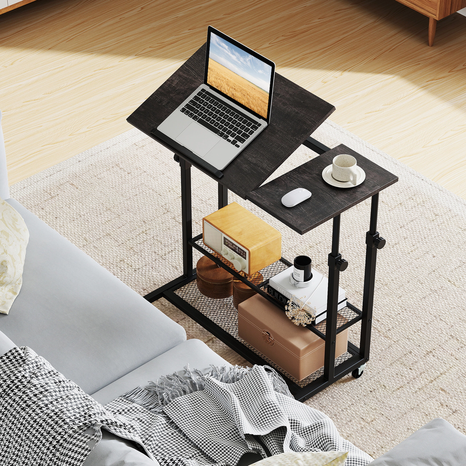 LJG Mobile Stand up Desk Height Adjustable Standing Table with Tilting Tabletop