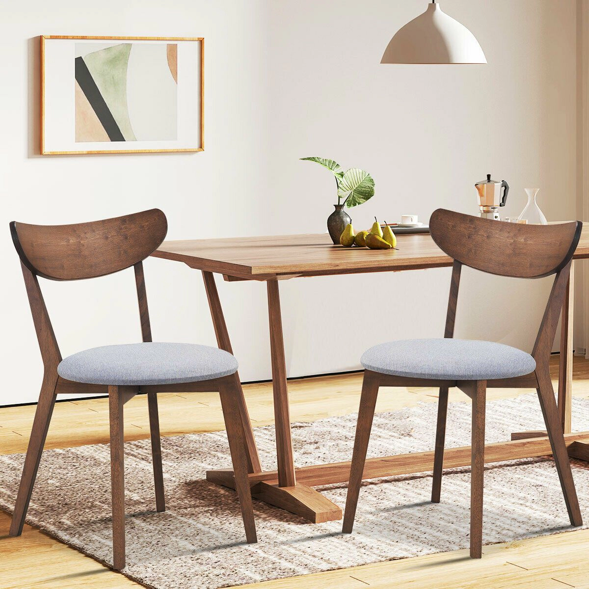 SlickBlue Padded Mid-Century Rubber Wood Side Chair