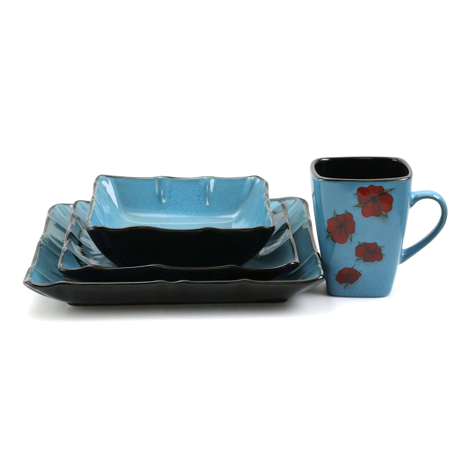 Elama Aloha Tide 16 Piece Luxurious Stoneware Dinnerware with Complete Setting for 4