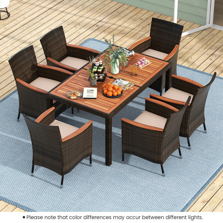 Hivvago 7 Pieces Garden Dining Patio Rattan Set With Cushions For Backyard
