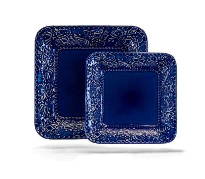 Elama Indigo Lotus Unisex 16-Piece Square Stoneware Dinnerware Set