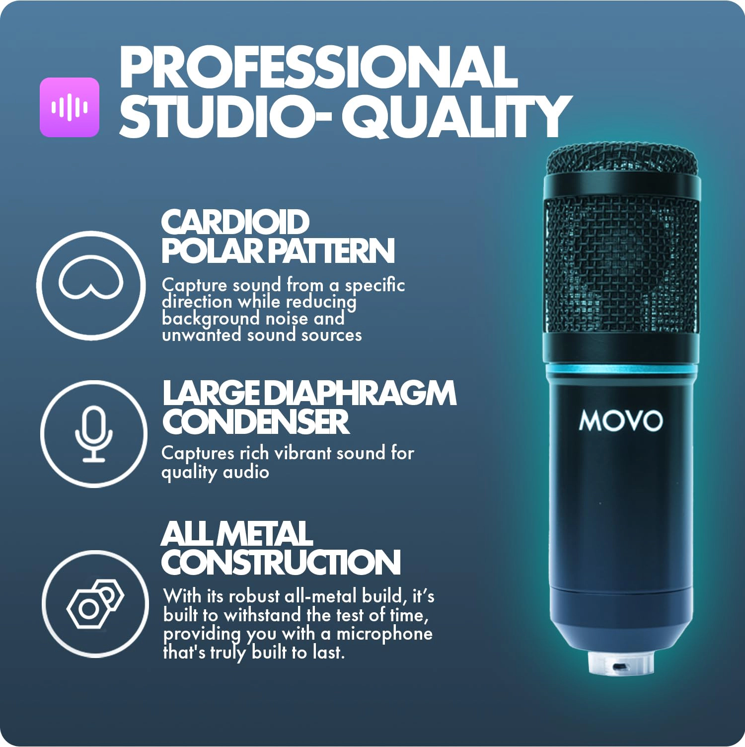 Movo PodPak2A 2-Pack Universal Cardioid Condenser Microphone Kit with Articulating Scissor Arm Mic Stand, Shock Mount