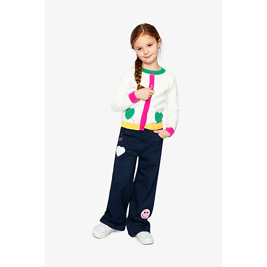 Deux par Deux Girls Floral Pointelle Knitted Cardigan