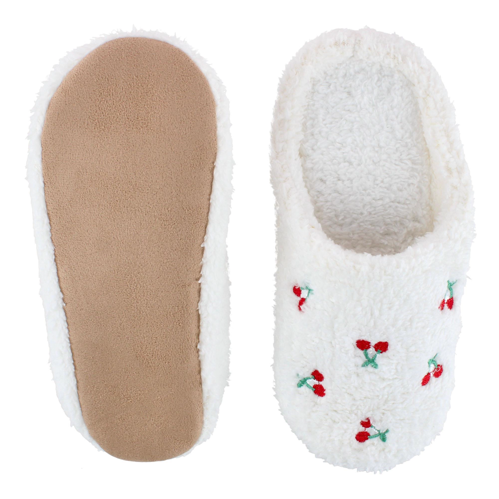 CTM Women's Cherry Plush Slippers Cozy Fuzzy Indoor Slip-On Shoes