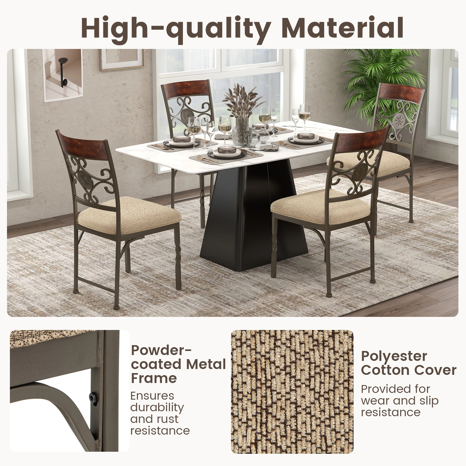 SUGIFT Set of 2 Brown Armless Dining Chairs with Scrolled Metal Back 23-in W 38-in H 330-lb Per Chair