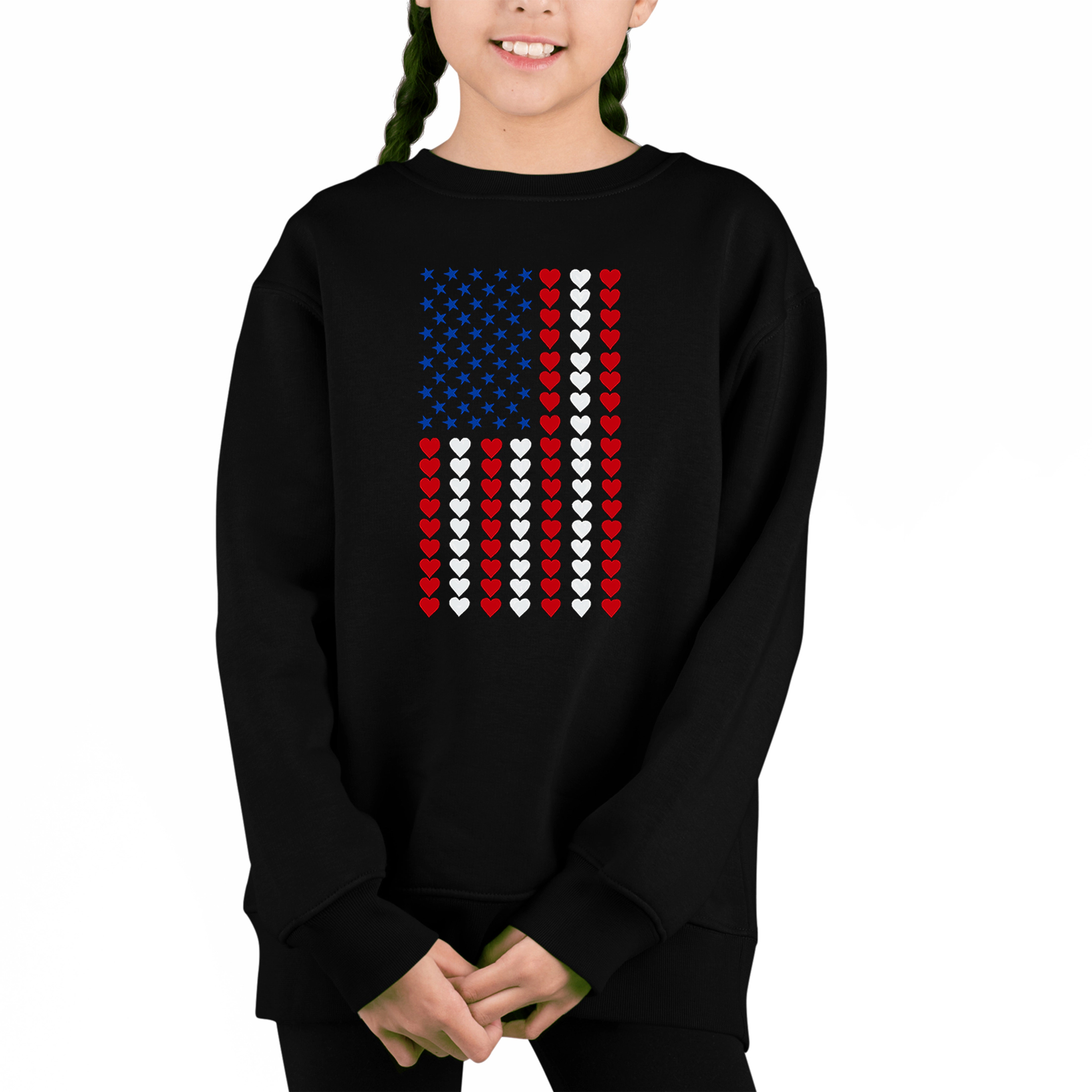 LA Pop Art Girl's Word Sweatshirt - Heart Flag