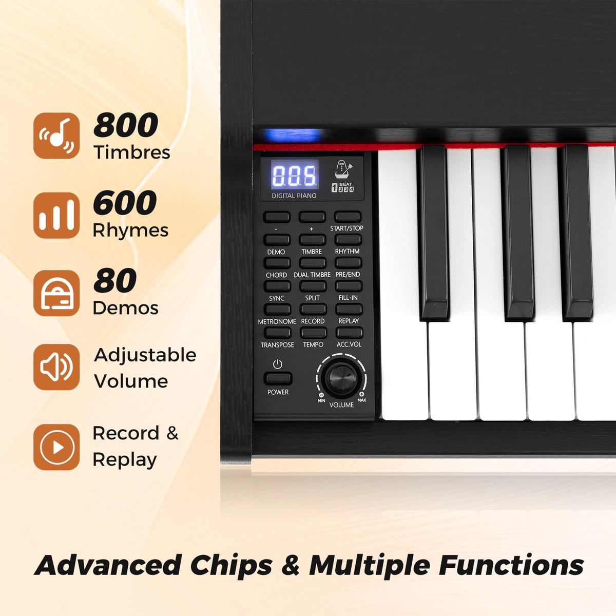 SUGIFT Black 88-Key Electric Keyboard Piano with 7-Level Adjustable Stand and Triple Pedals 51-in W 10.5-in D