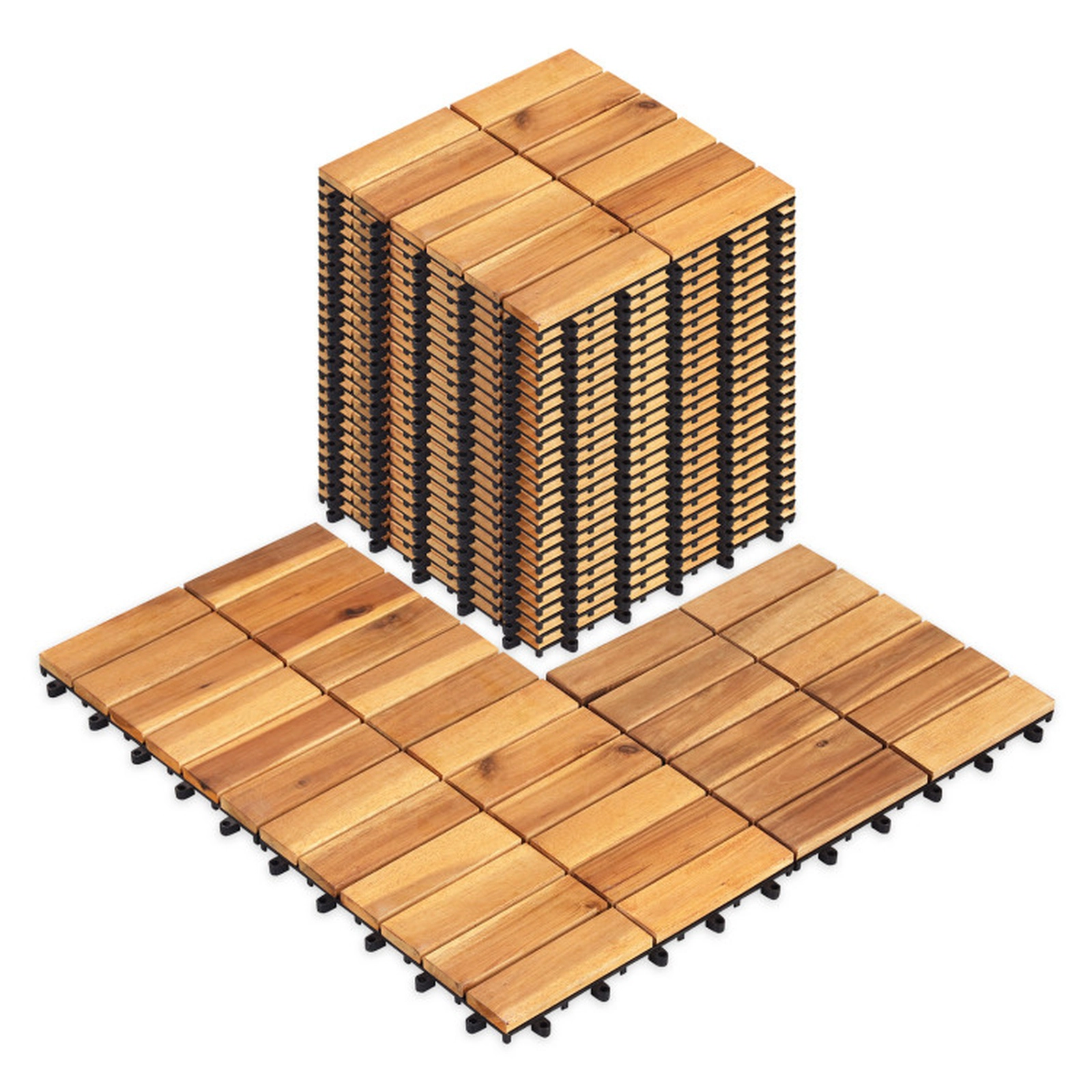 SUGIFT Natural 54-Piece Acacia Wood Deck Tiles with Anti-Slip Surface 12-in W 12-in D 500-lb Tile Capacity
