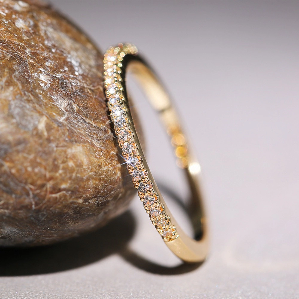 Simple Band Women Rings Shiny Cubic Zirconia Delicate Anniversary Accessories Jewelry