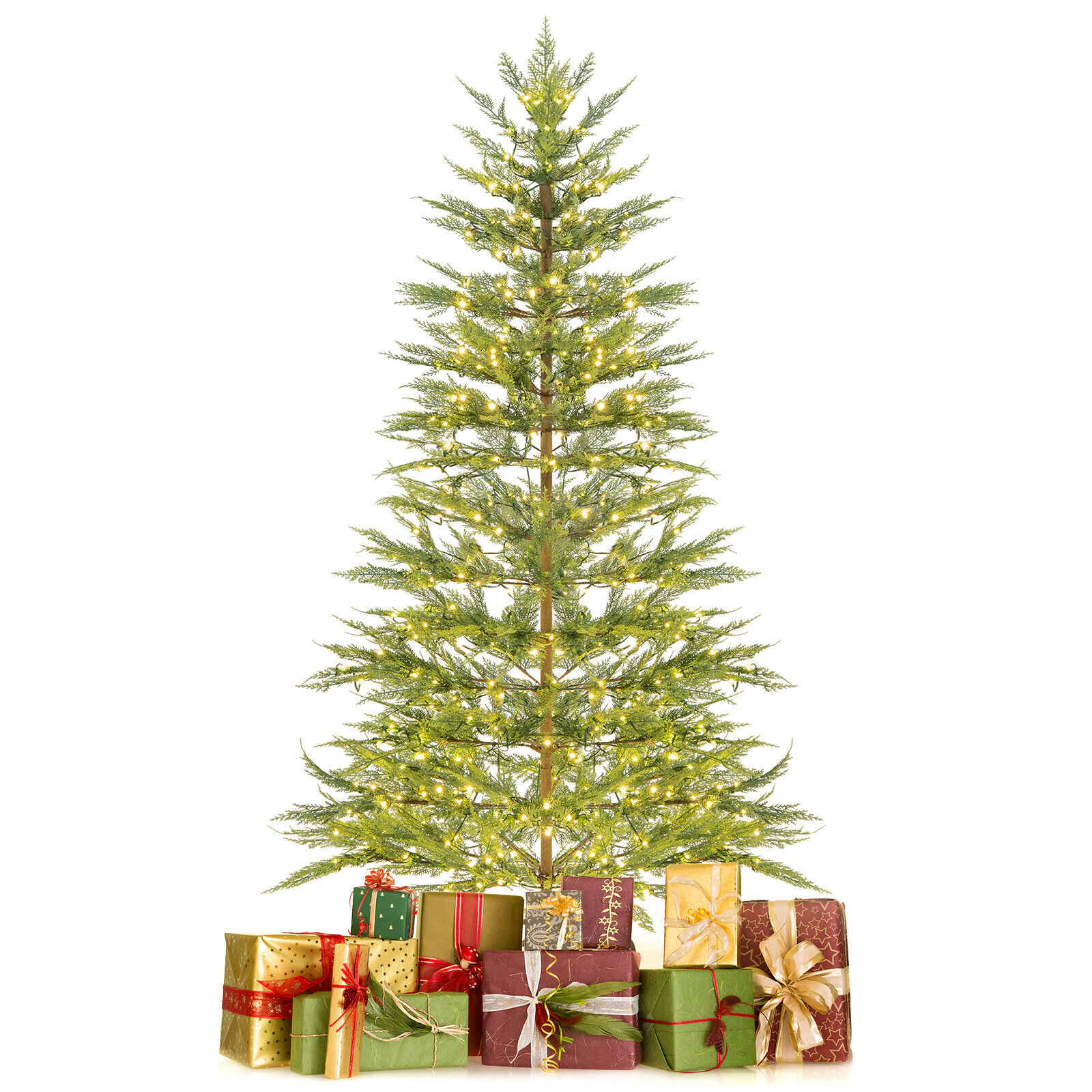 LJG 6.5/7.5 Feet Artificial Cypress Christmas Tree Pre-Lit Hinged