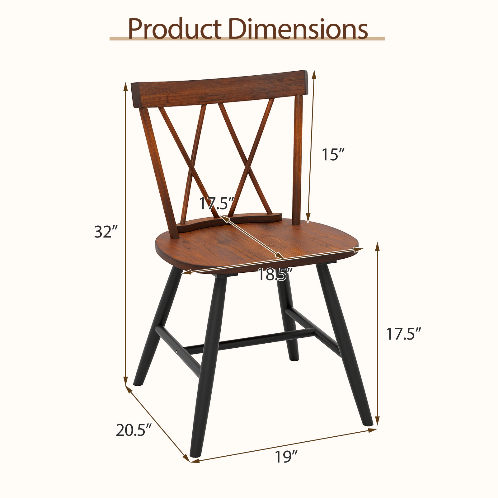 SUGIFT Farmhouse Kitchen Dining Chair Set of 2 275-Lb Capacity Dark Brown Rubber Wood Frame
