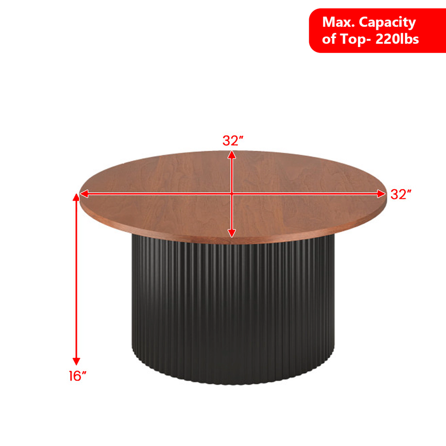 Hivvago Contemporary Round Coffee Table with Robust Wooden Frame and Surface