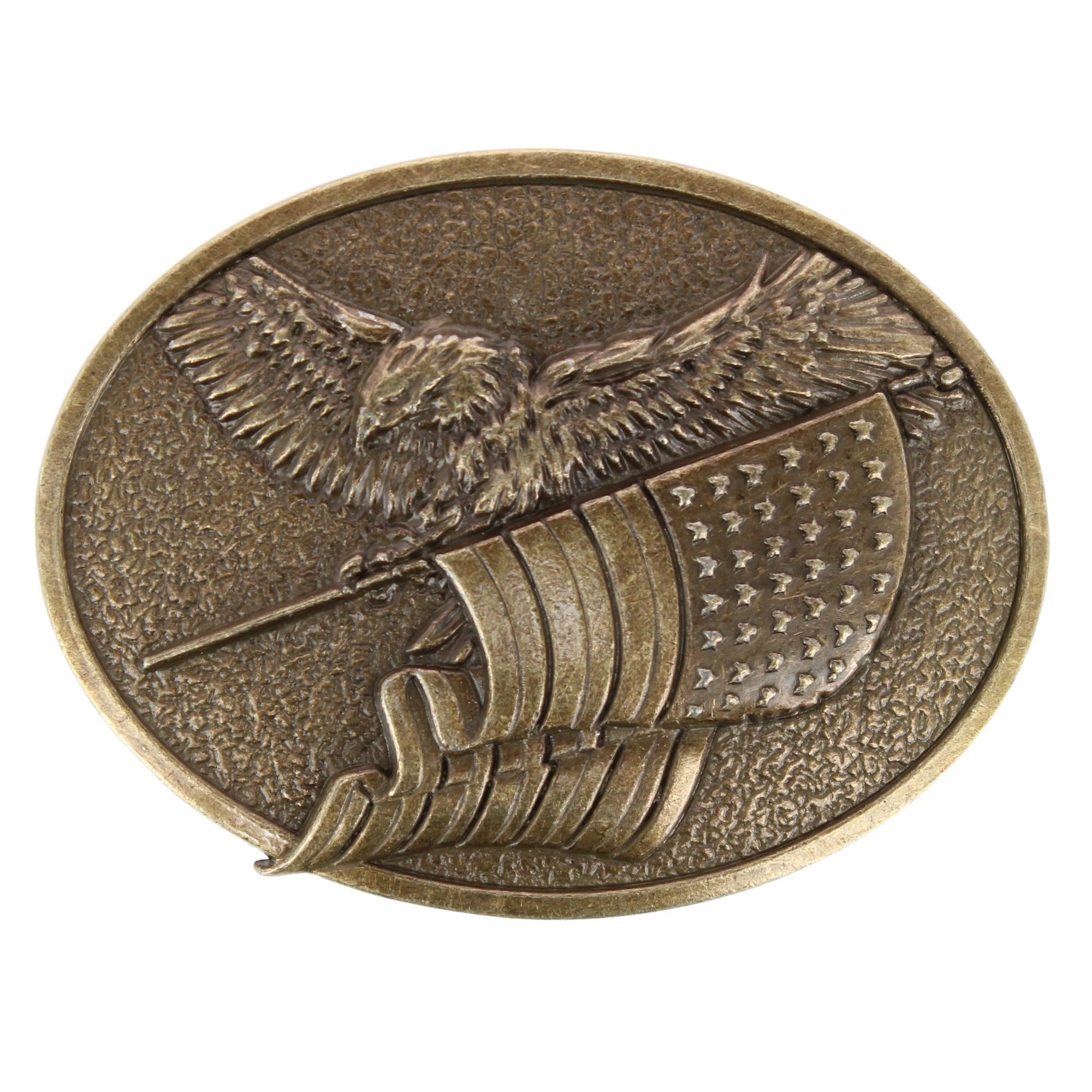 Wrangler Men's American Flag & Eagle Belt Buckle Antique Brass Finish
