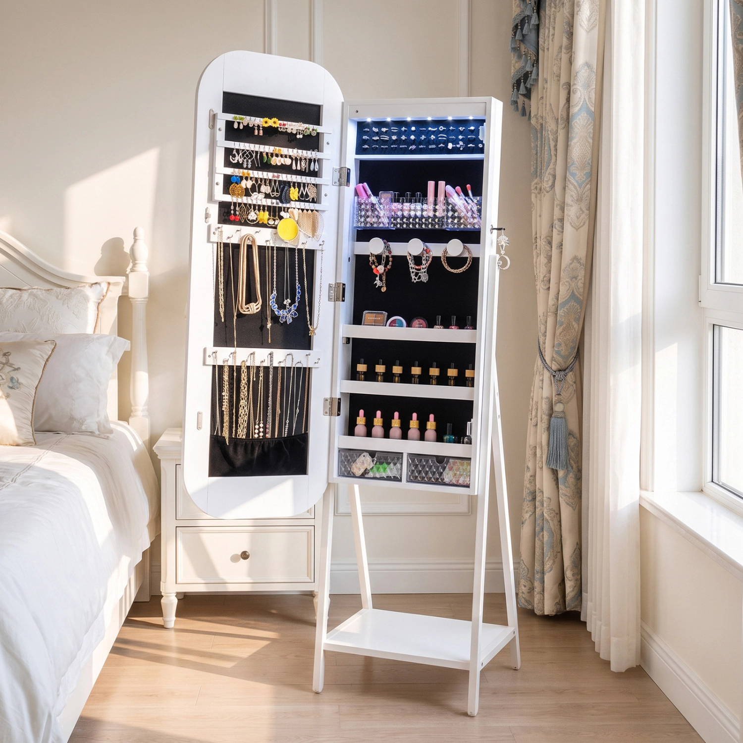 LJG Jewelry Cabinet with Full-Length Mirror Large Storage Capacity