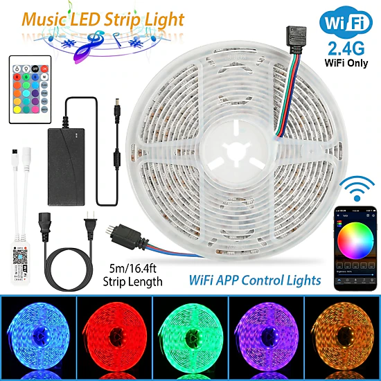 GBruno WiFi RGB LED Strip Lights 16.4FT Waterproof