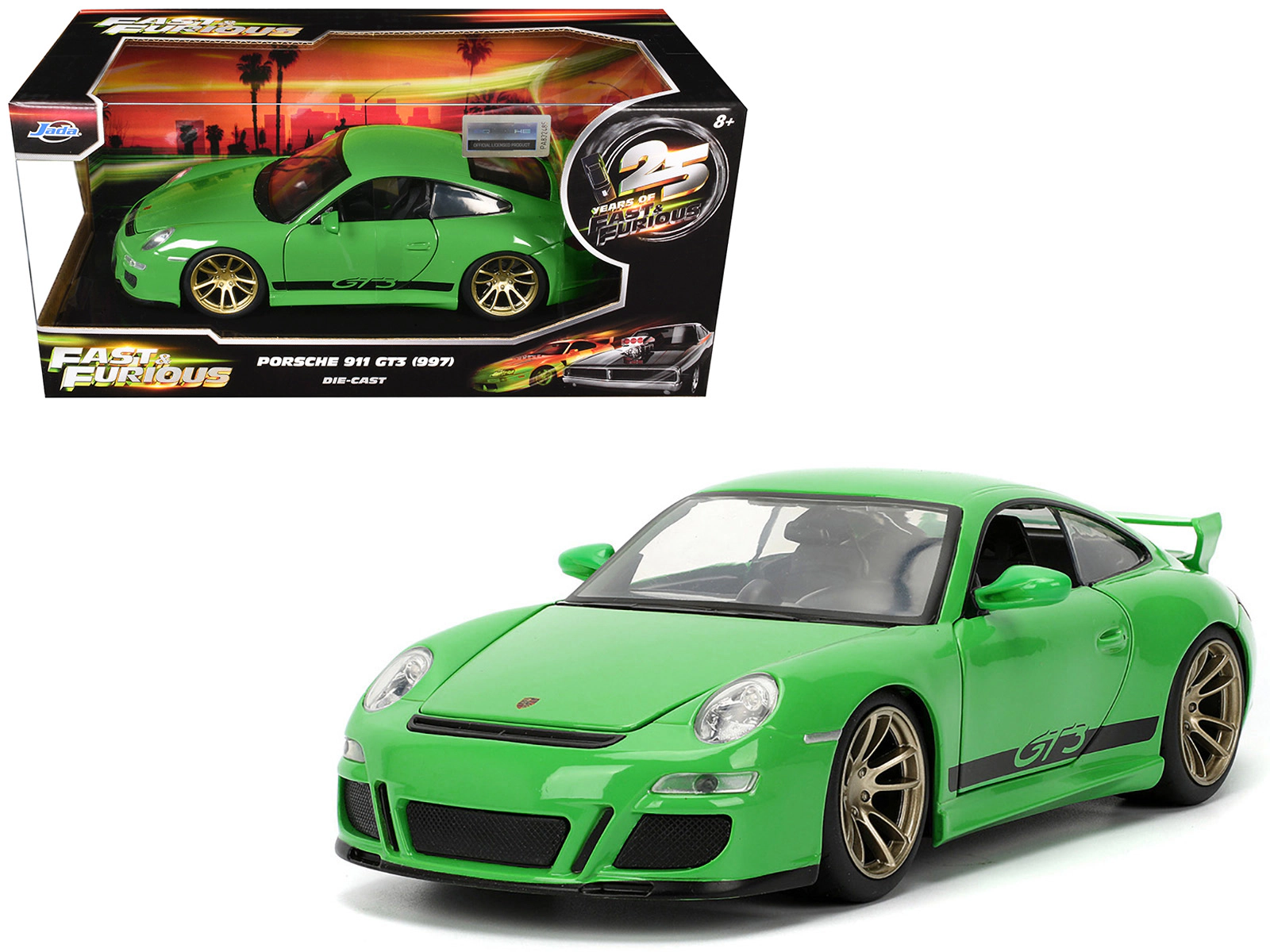 Jada Porsche 911 GT3 (997) Green with Black Accents "Fast X" (2023) Movie "25 Years of Fast & Furious" Series