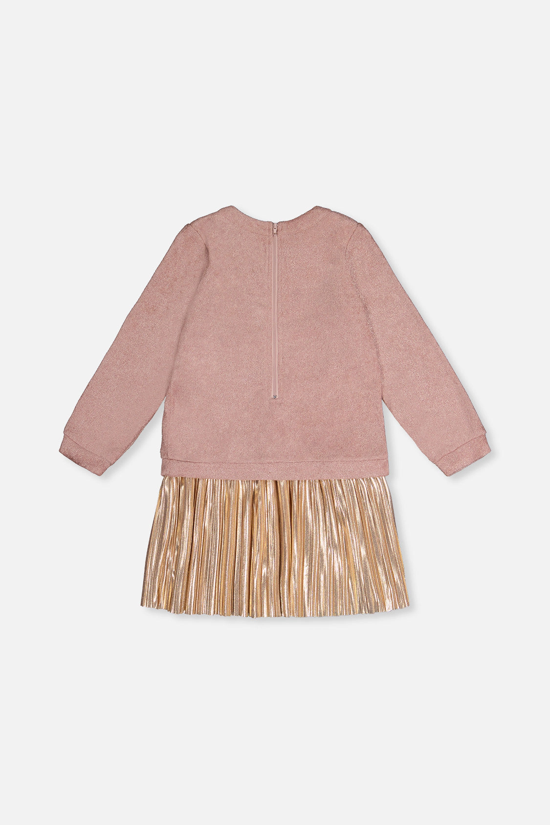 Deux par Girls Bi-Material Long Sleeve Accordion Pleated Dress