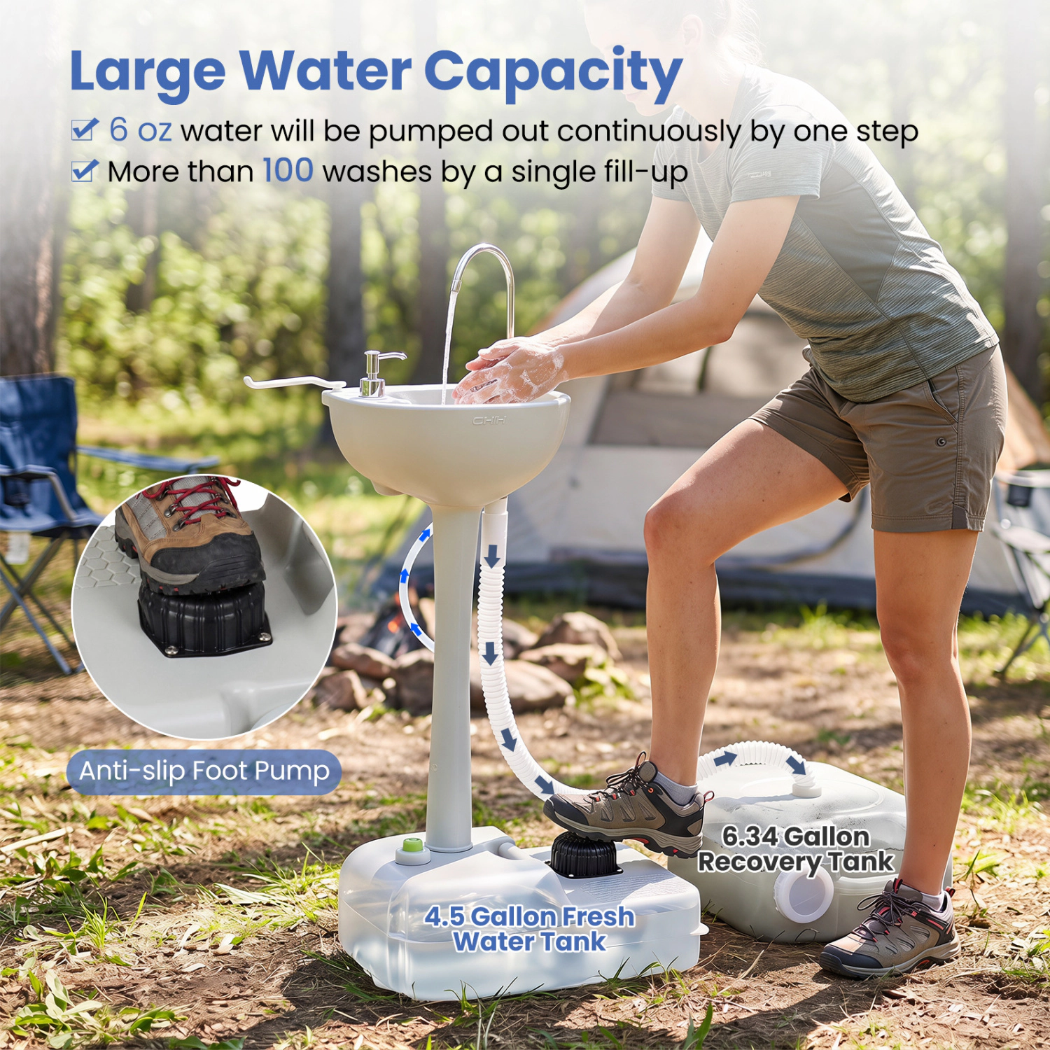 LJG 4.5 Gal Wash Basin Stand with 6.34 Gal Recovery Tank and Rolling Wheels