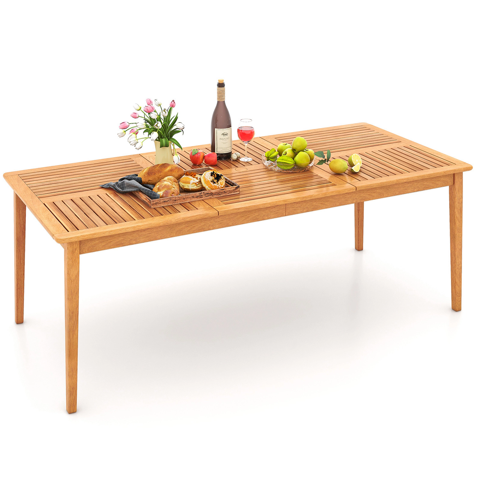 SUGIFT 8-Person Outdoor Acacia Wood Rectangular Dining Table 355-lb Capacity with Umbrella Hole Natural