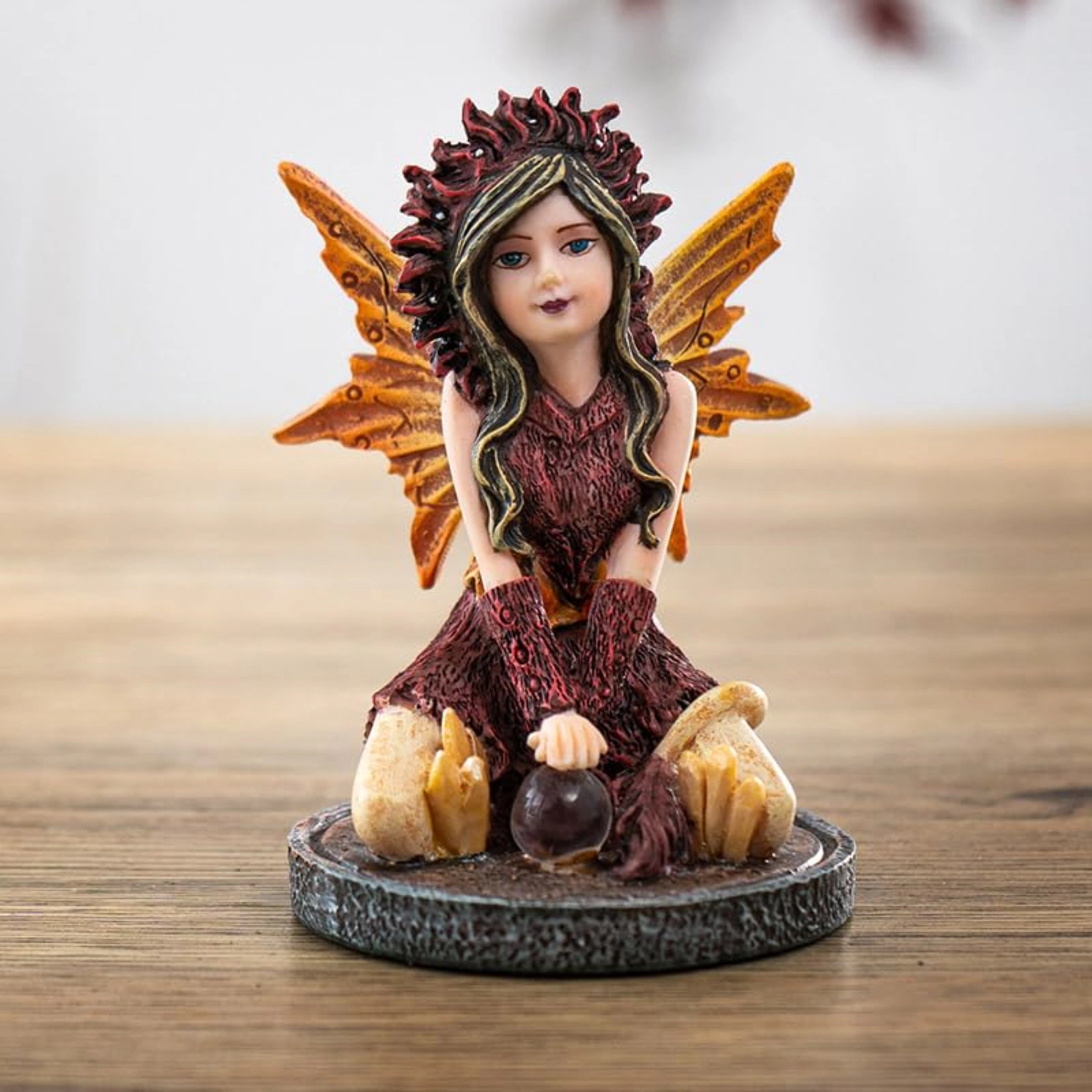 Pacific Giftware 3 inch Autumn Flame Fairy Figurine with Fiery Orb and Golden Accents Perfect for Small Fairy Gardens