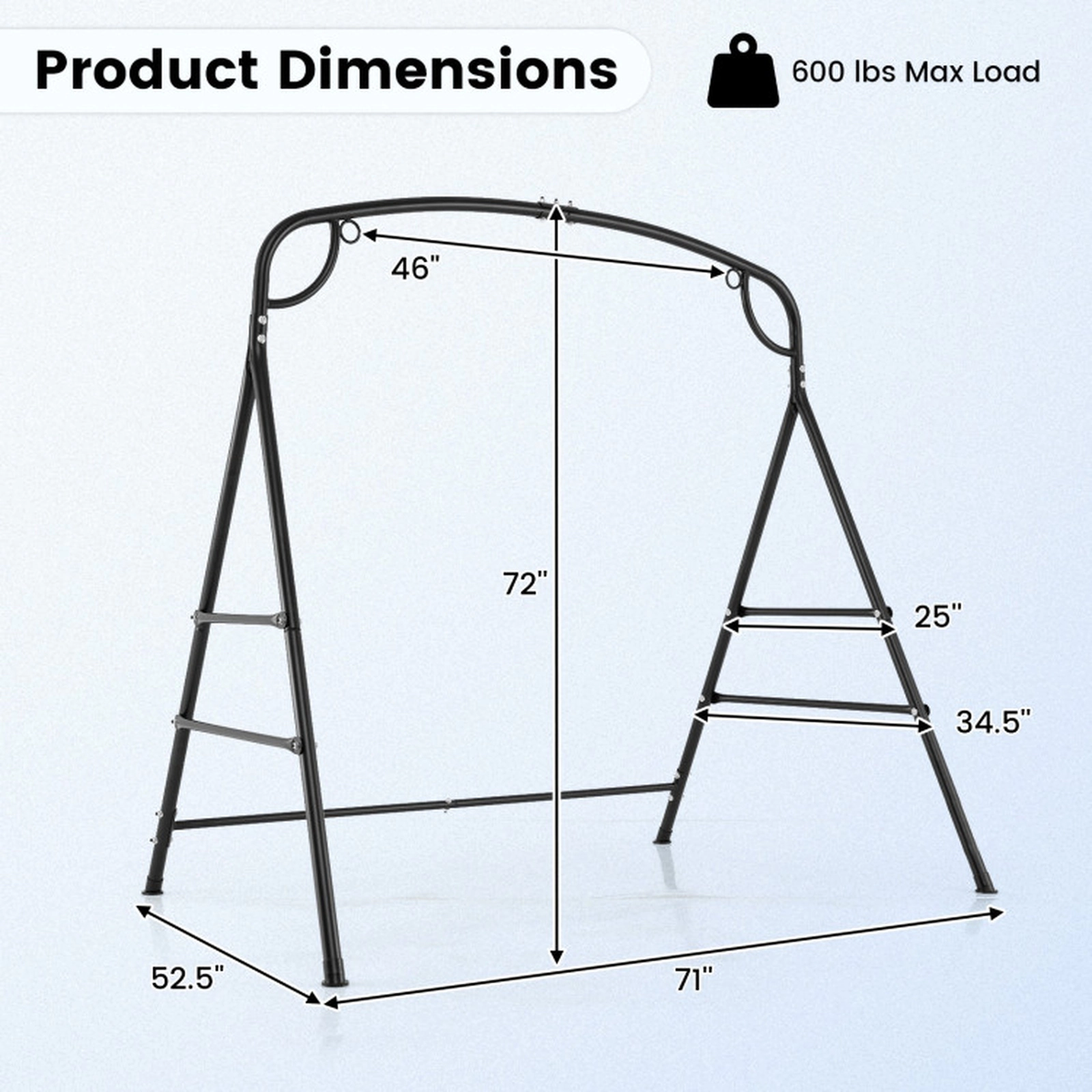 SUGIFT Black Metal A-Frame Swing Stand, 660-Lb Capacity, 3 Rings, 4 Support Bars