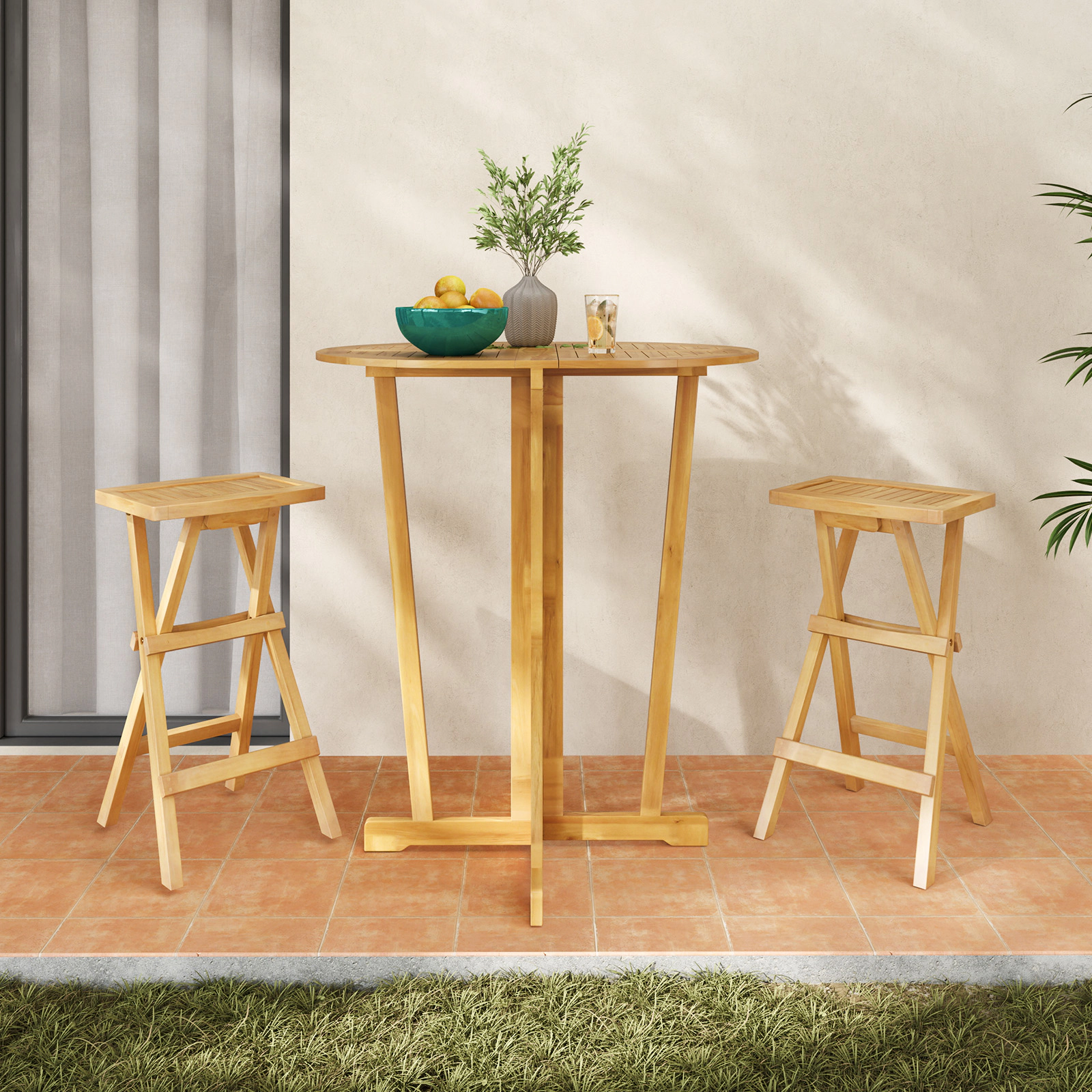 LJG Set of 2 No Assembly Outdoor Bar Stools with Countered Seat