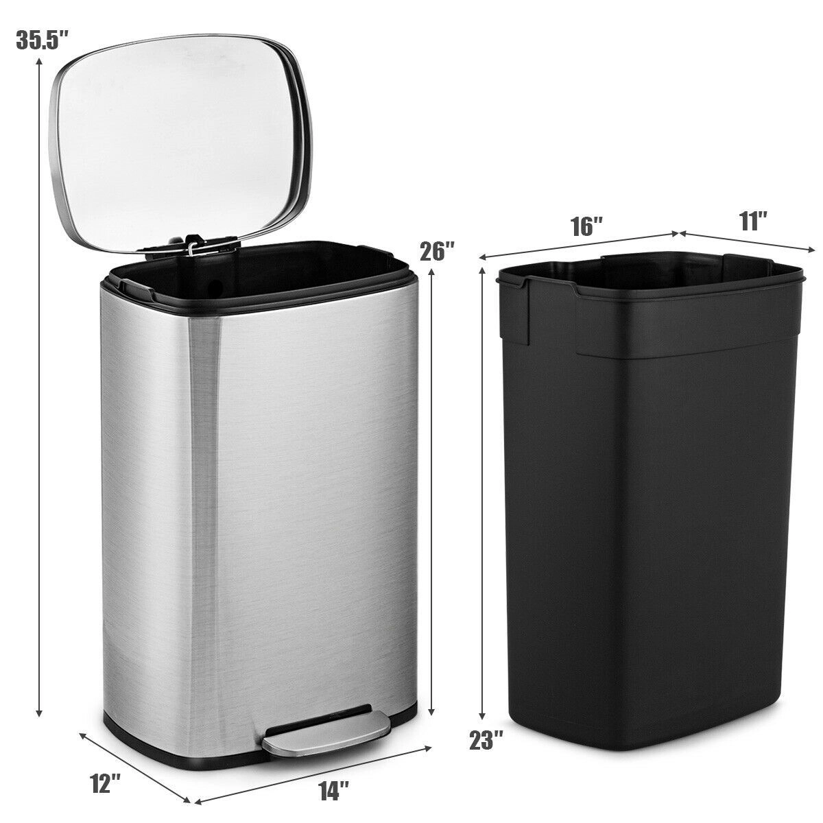 SlickBlue 13.2 Gallon Stainless Steel Kitchen Trash Can