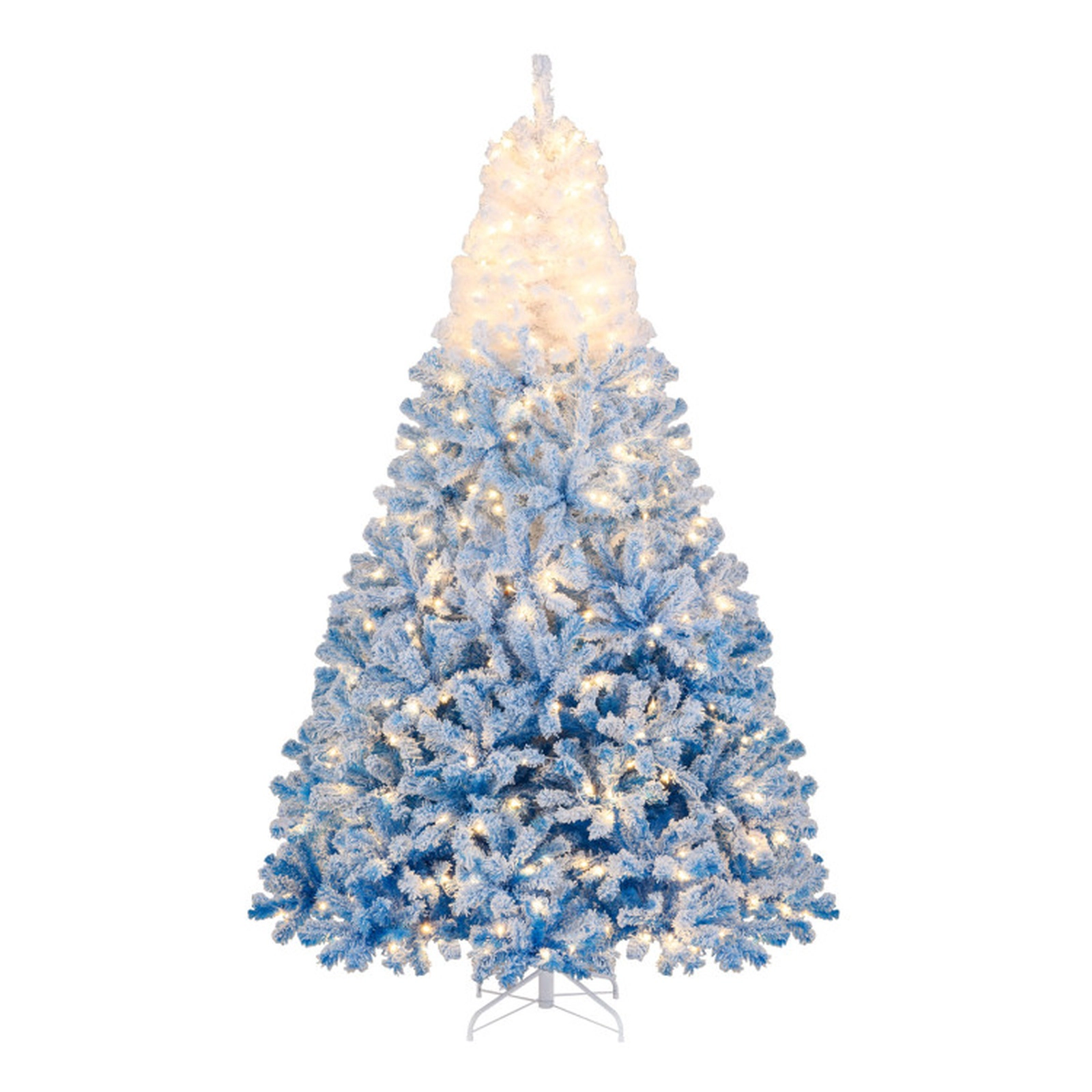 SUGIFT Pre-Lit Artificial Christmas Tree with Warm White LED Lights and 8 Lighting Modes 8 Feet White to Blue
