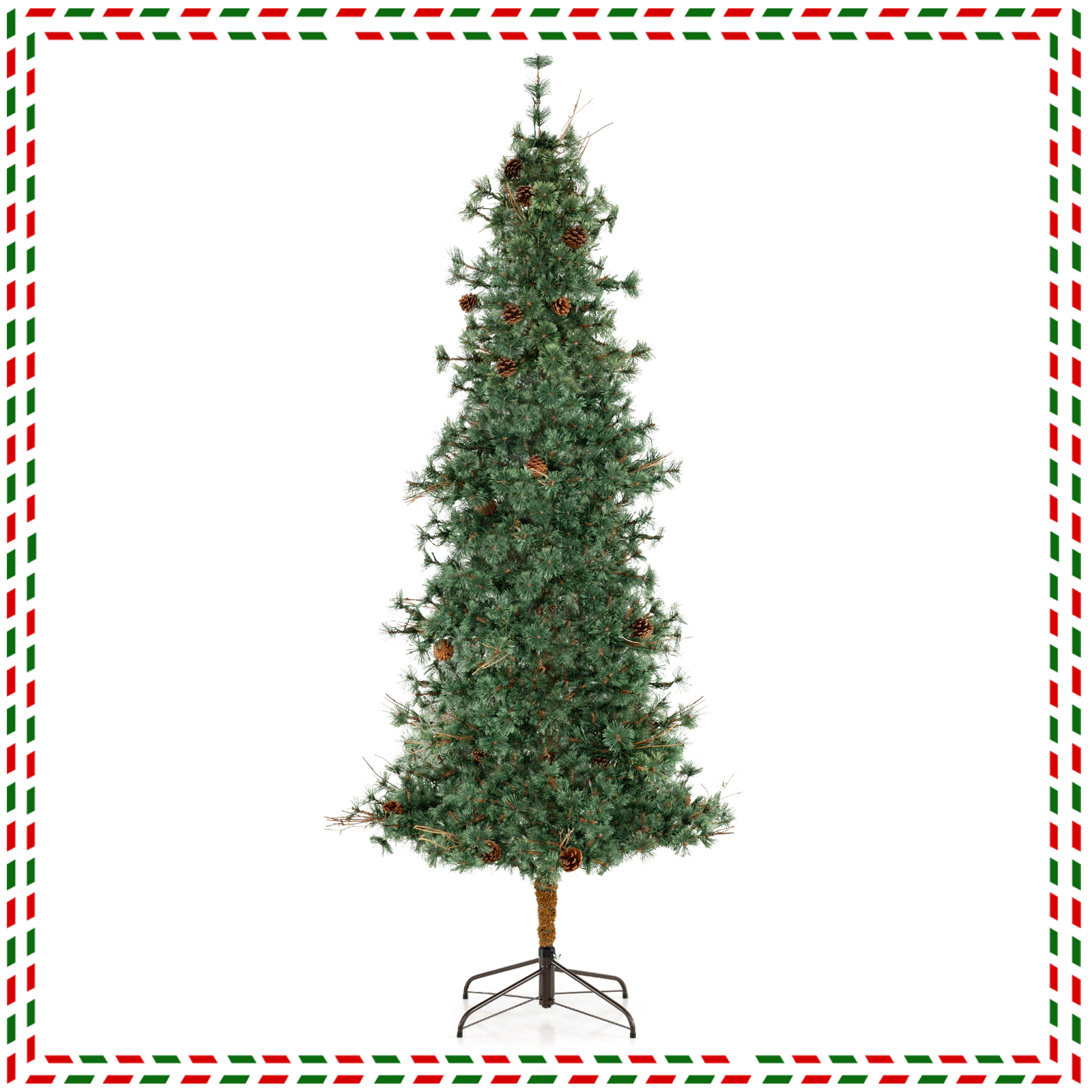 SUGIFT 8-ft Green Pre-Lit Artificial Spruce Christmas Tree with Cashmere Needles 36 Pine Cones and 400 LEDs